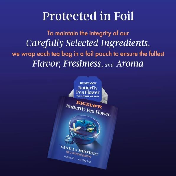 Bigelow Butterfly Pea Flower Sapphire Bay, Herbal Tea, Tea Bags, 18 Count