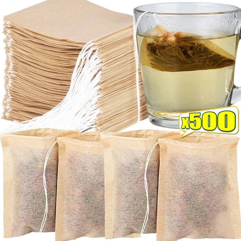 100pcs Disposable Tea Bags Loose Leaf Drawstring Empty Tea Filter Bag Infuser