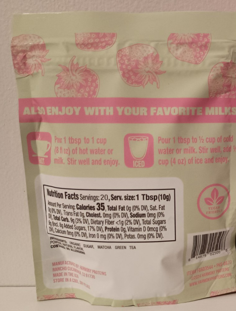 Harmony Proteins™ Strawberry Matcha Tea w/ Antioxidants & L-Theanine