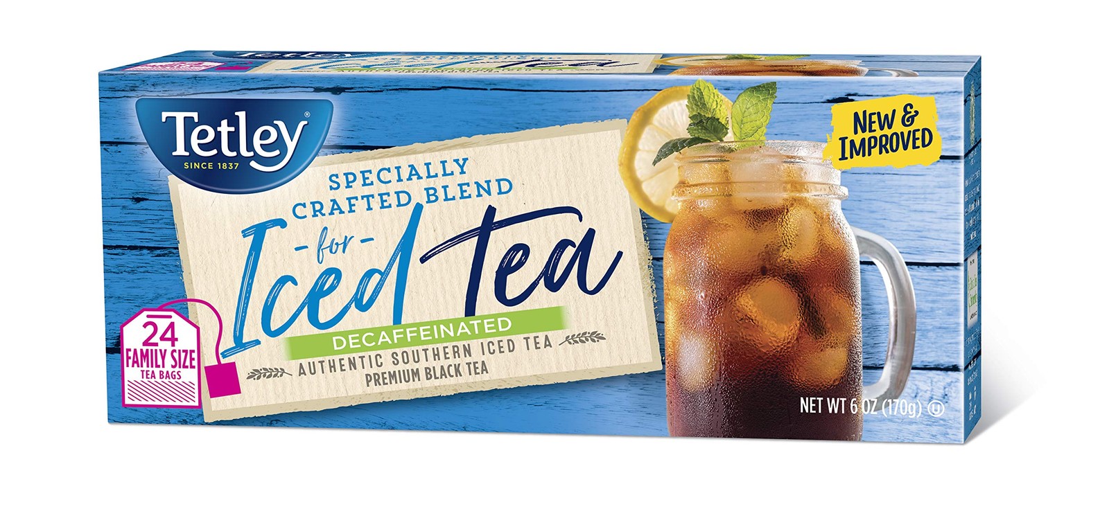 Tetley Southern Iced Tea Blend 24 Count Family Size Caffeine Free Tea Bags