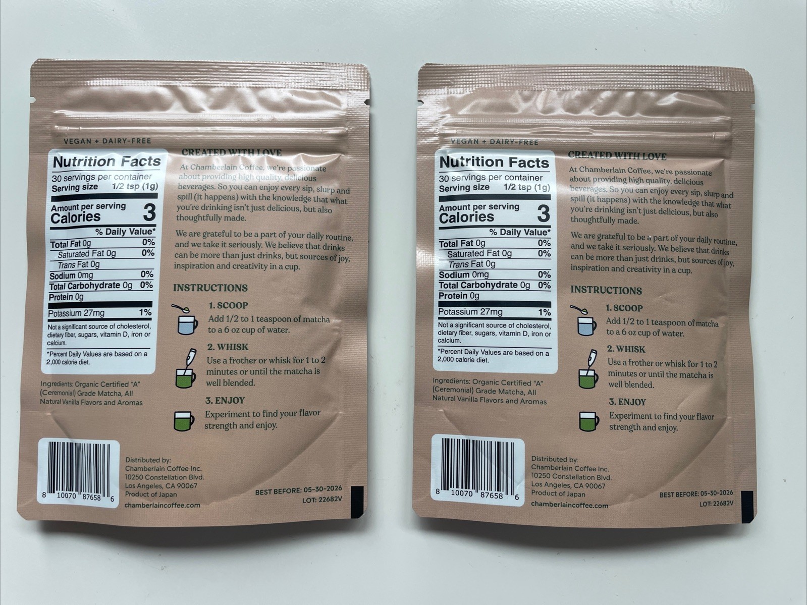 (2x) Chamberlain Coffee Vanilla Matcha Organic Ceremonial Grade 30 Servings