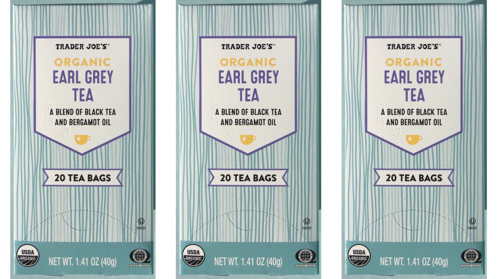 3 Packs Trader Joe’s Organic Earl Grey Black Tea 20 Tea Bags 1.41 oz Each Pack
