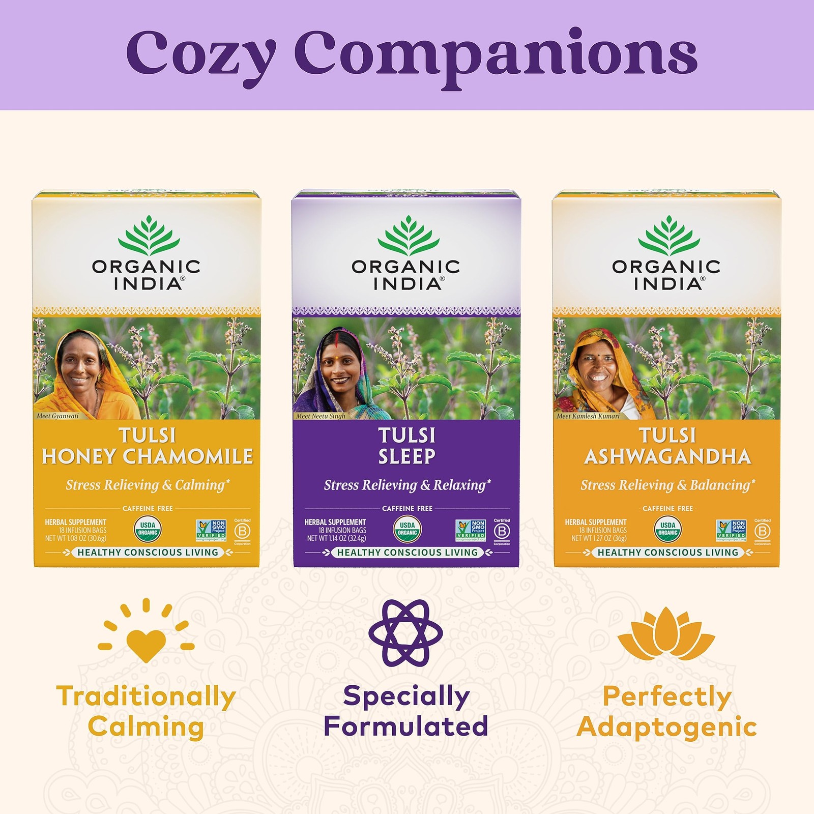 Organic India Tulsi Sleep Tea 18 Bags 3 Pack Ashwagandha Chamomile