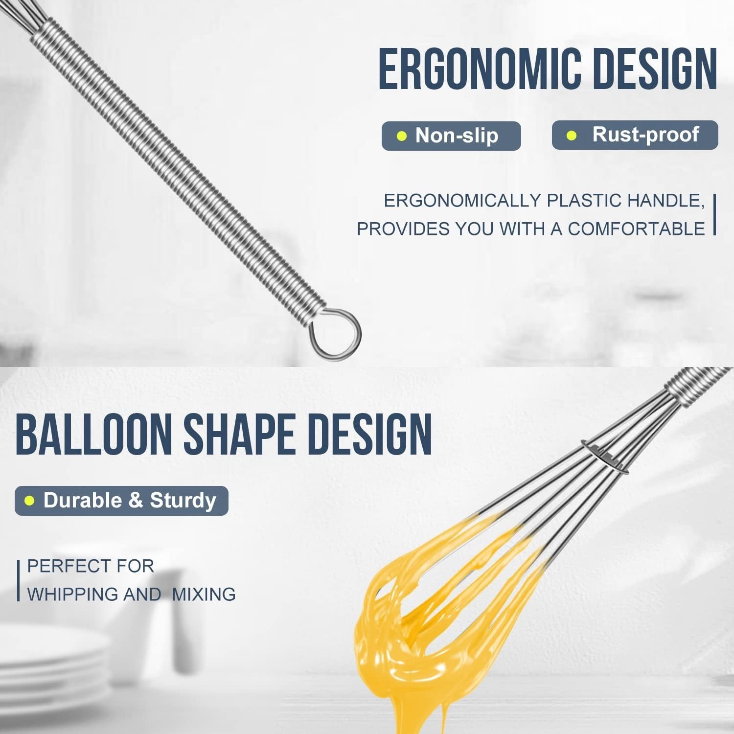 Eddeas Small Whisk Stainless Steel, Mini wire whisk 3 5+6+7 inch, Silver 3Pcs