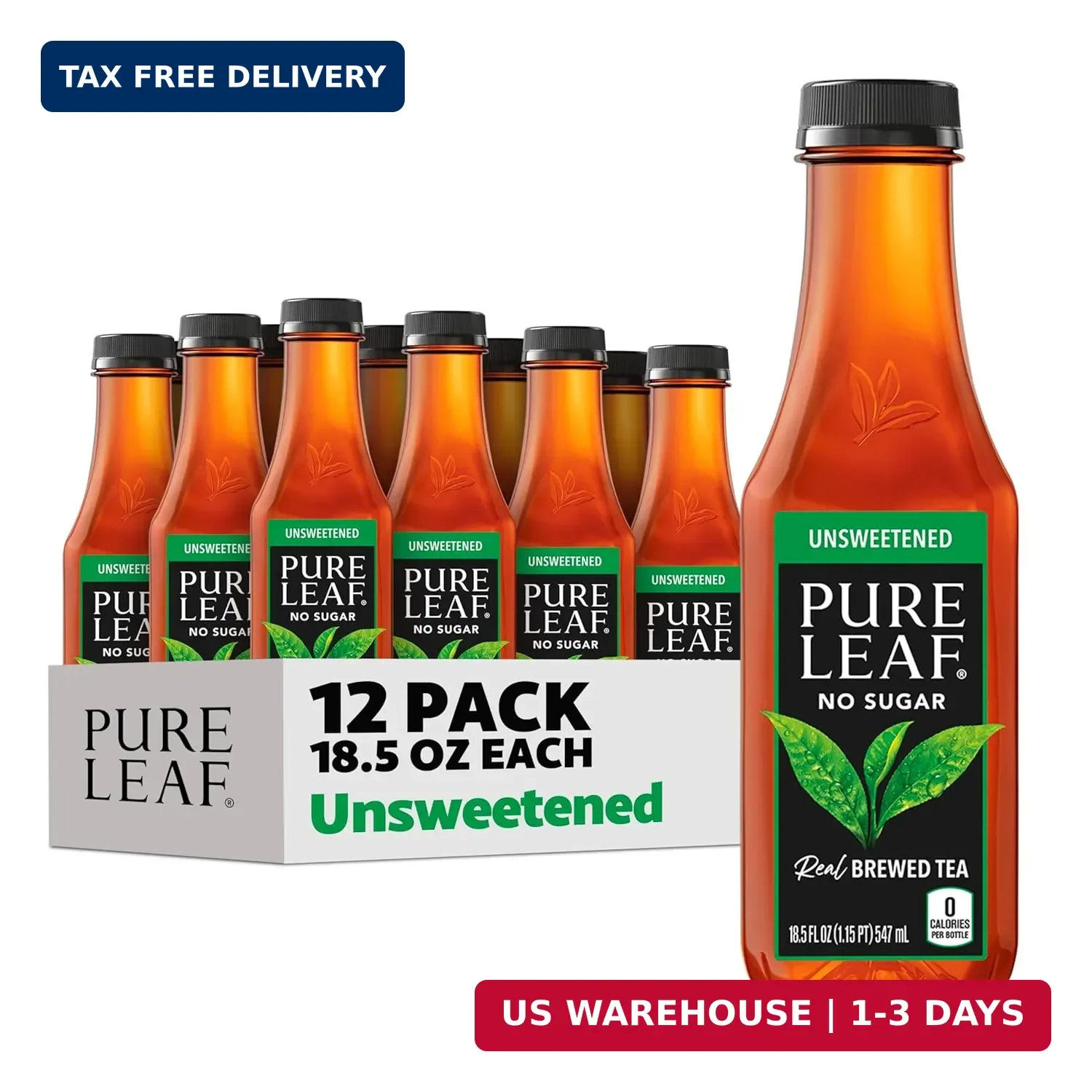 Pure Leaf Iced Tea, Unsweetened Real Brewed Tea, Zero Sugar & Zero Calories, 18.