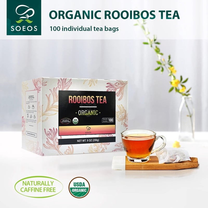 Organic Rooibos Tea,100 Teabag, 9oz (250g), 2 Packs,Total Weight of 18 oz (500g)