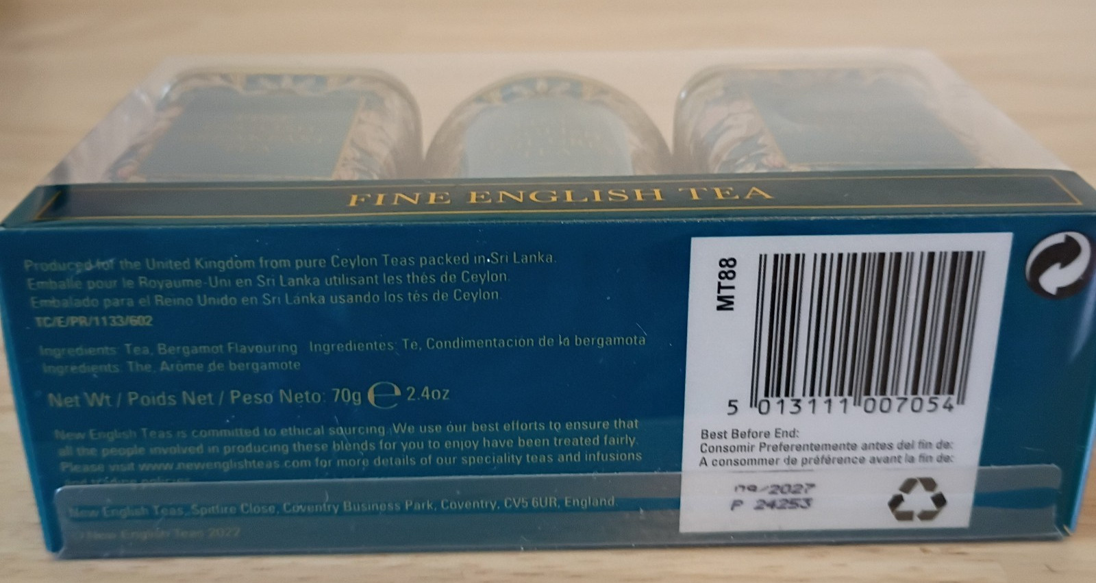 NEW Fine English Tea Breakfast, Earl Grey & Afternoon Set of 3 Tins EXP 9/2027