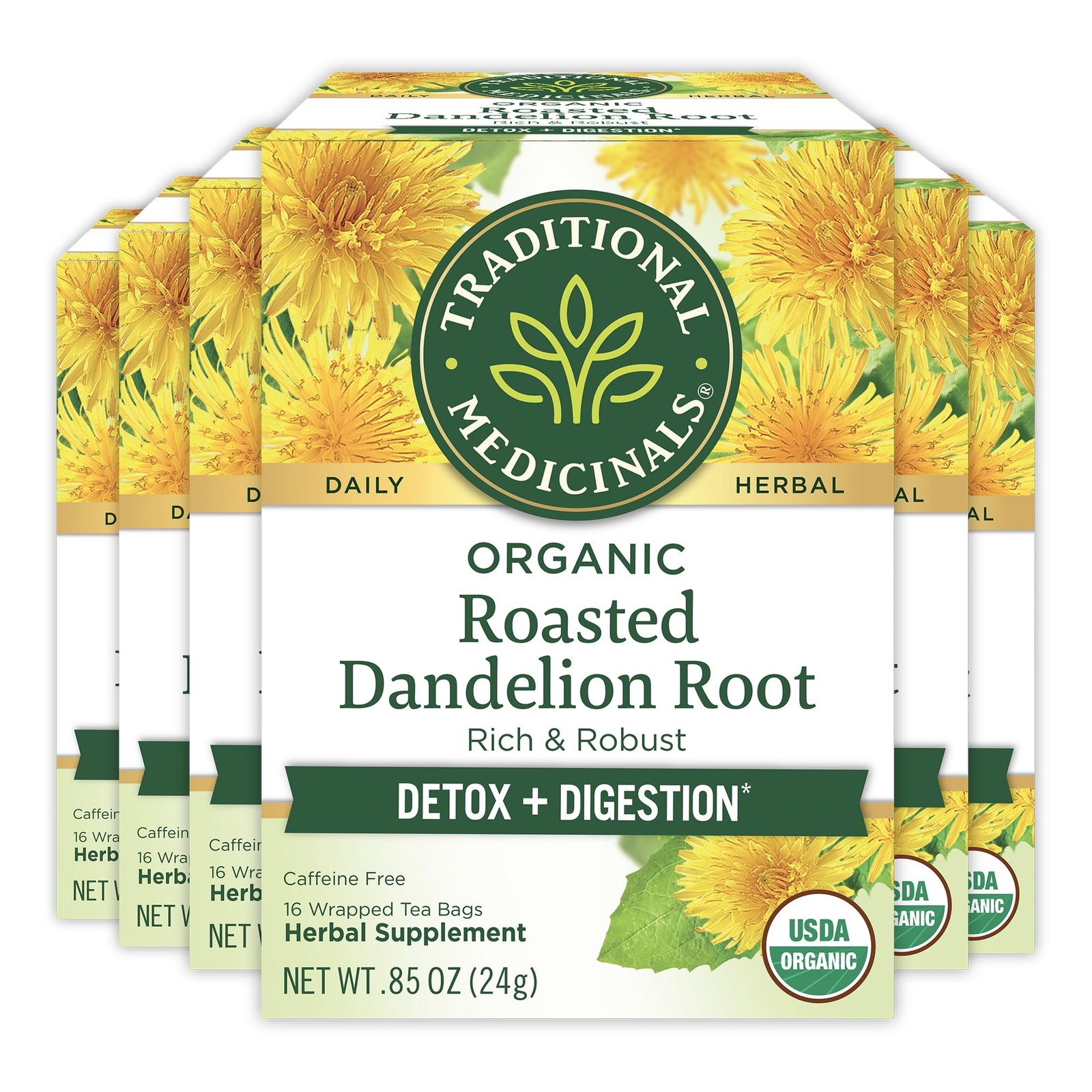 Organic Roasted Dandelion Root Tea Pack Of 6 Caffeine Free Digestive Support