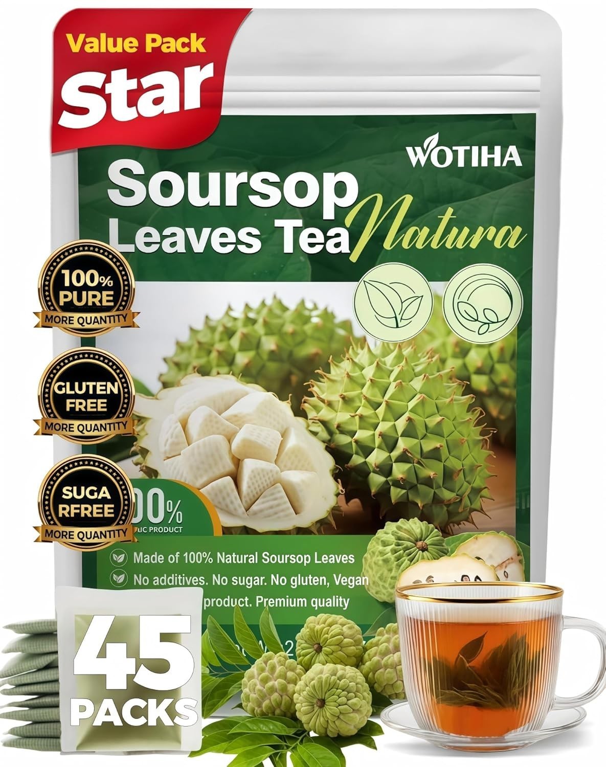 45 Count Soursop Graviola Tea Bags – 100% Natural soursop leaves, Non-GMO, C…