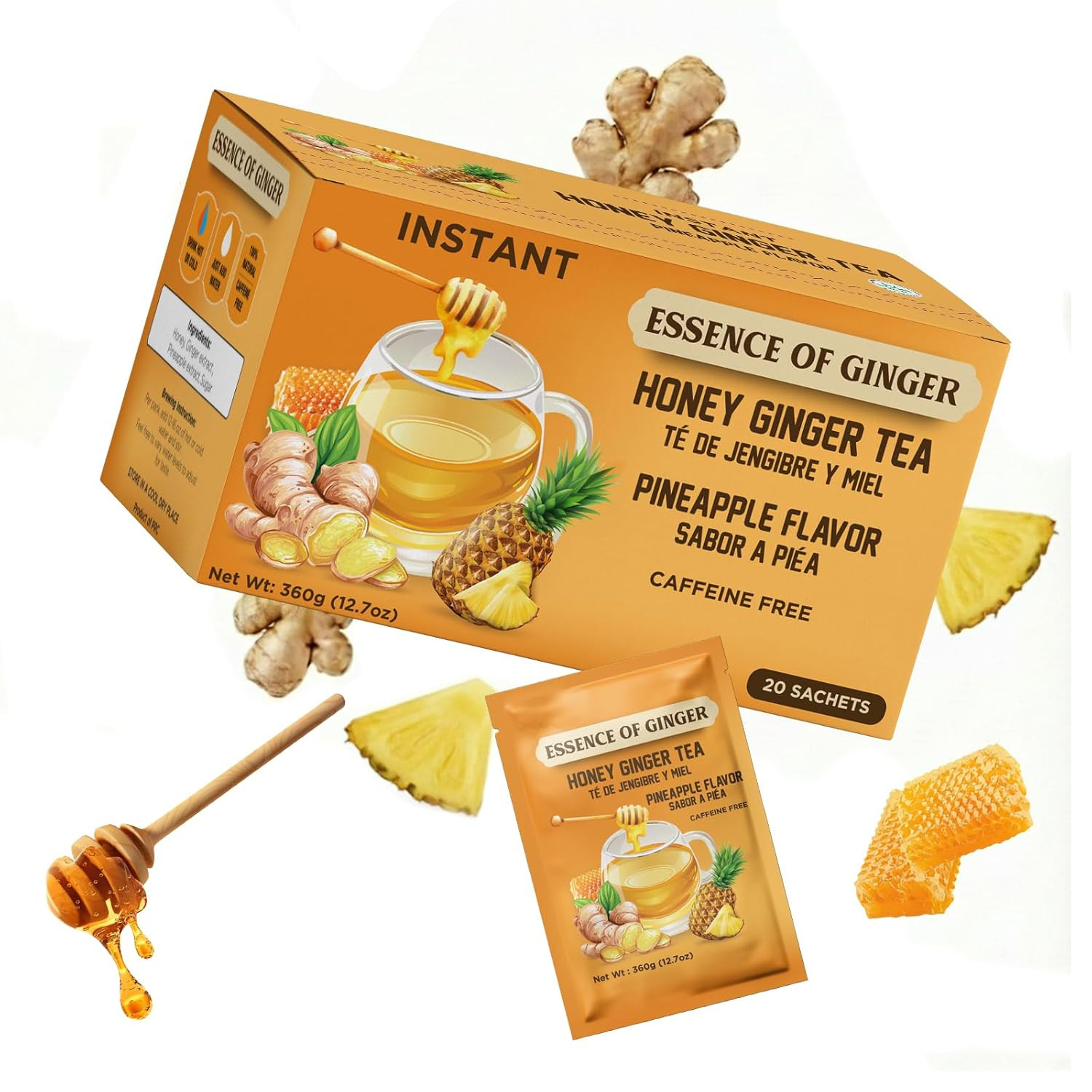 Essence of Ginger Honey Ginger Soursop Herbal Tea 20 Instant Tea Powder Packets
