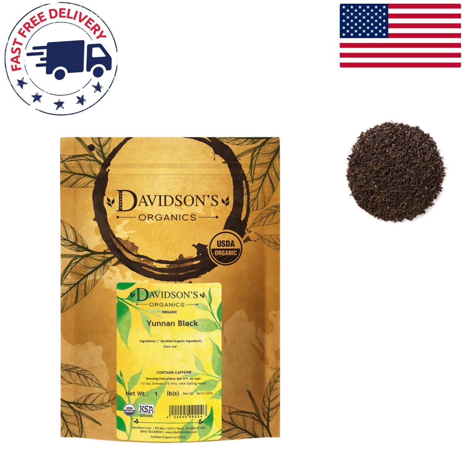 Davidson’s Organics Yunnan Black Tea – 16oz Loose Leaf for Discerning Palates
