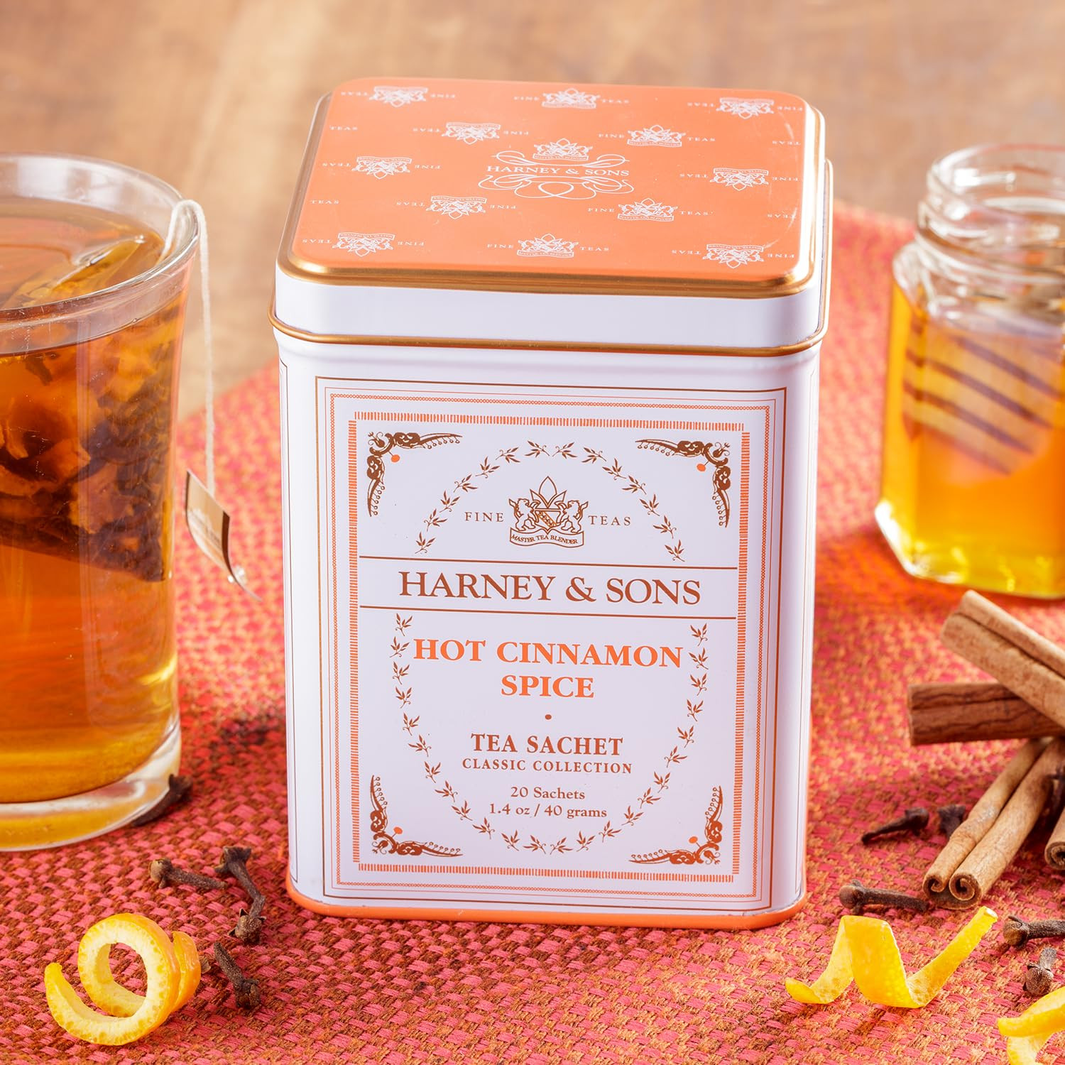 Harney & Sons Hot Cinnamon Spice Tea 20 Sachets Black Tea Kosher Tin