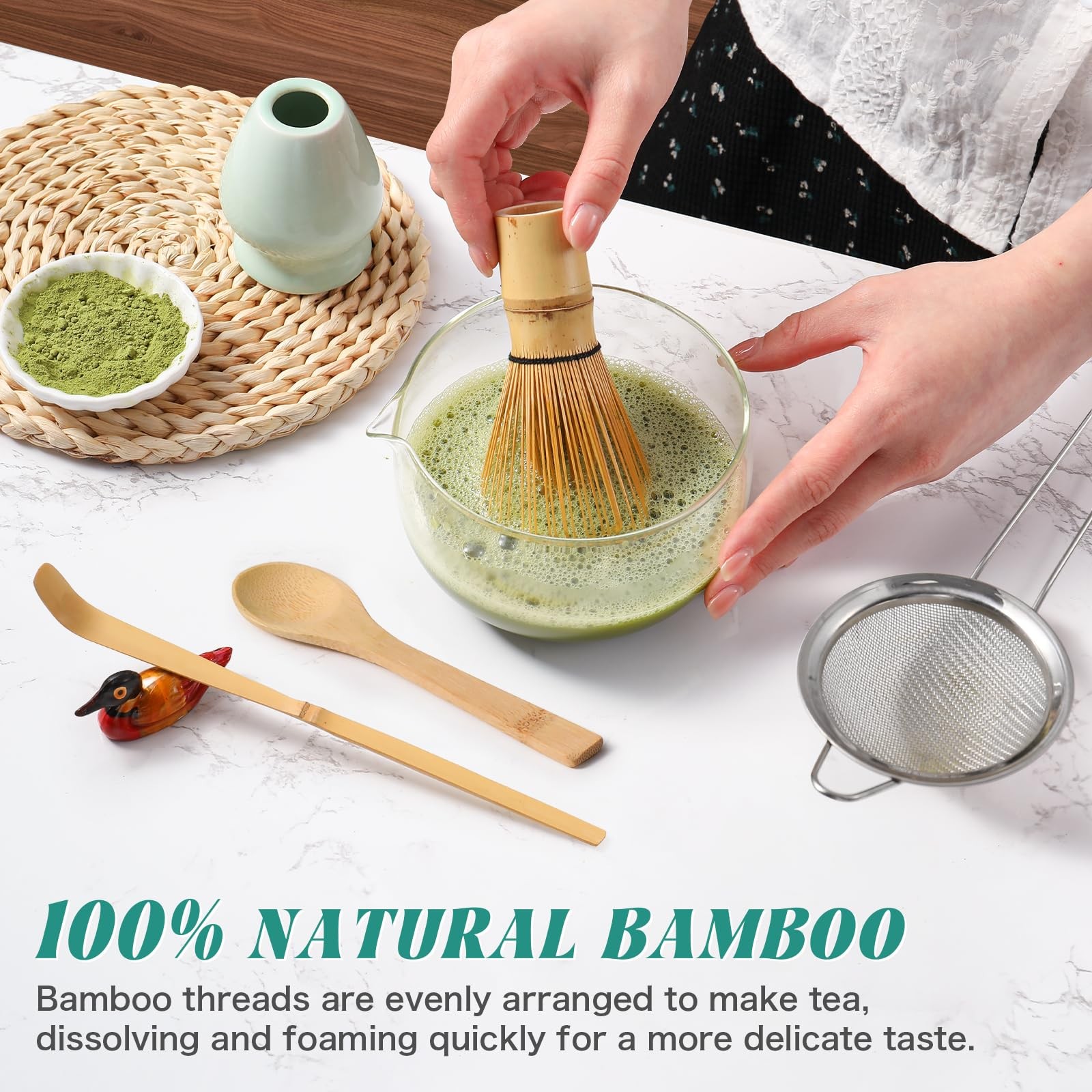 Matcha Whisk Set: Matcha Set with Bamboo Matcha Whisk and Ceramic Holder,Bamb…