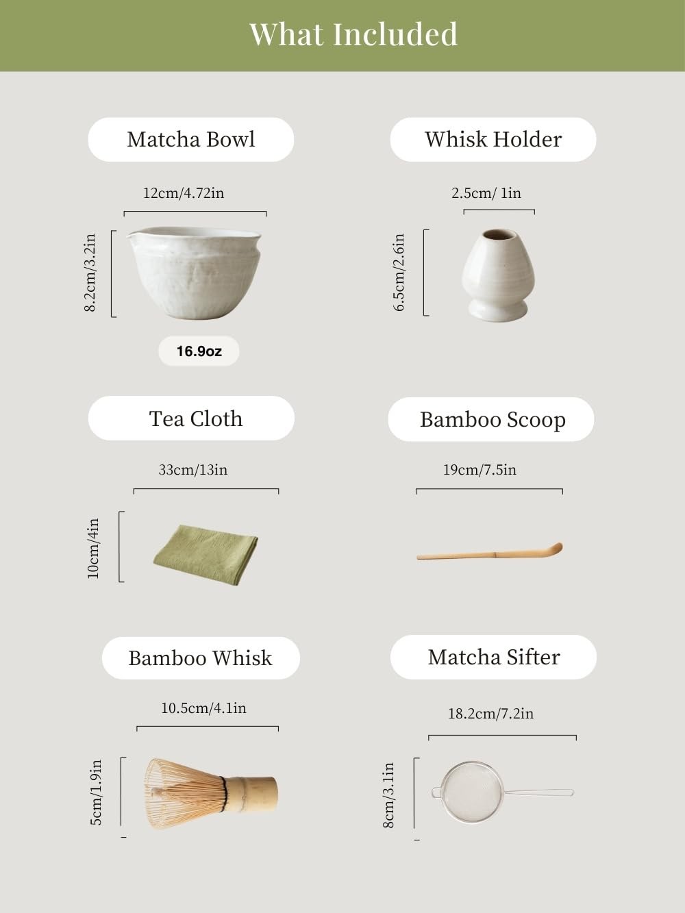 Japanese Matcha Whisk Set 6-Pcs with 500ml Ceramic Bowl, Bamboo Chasen – Matcha