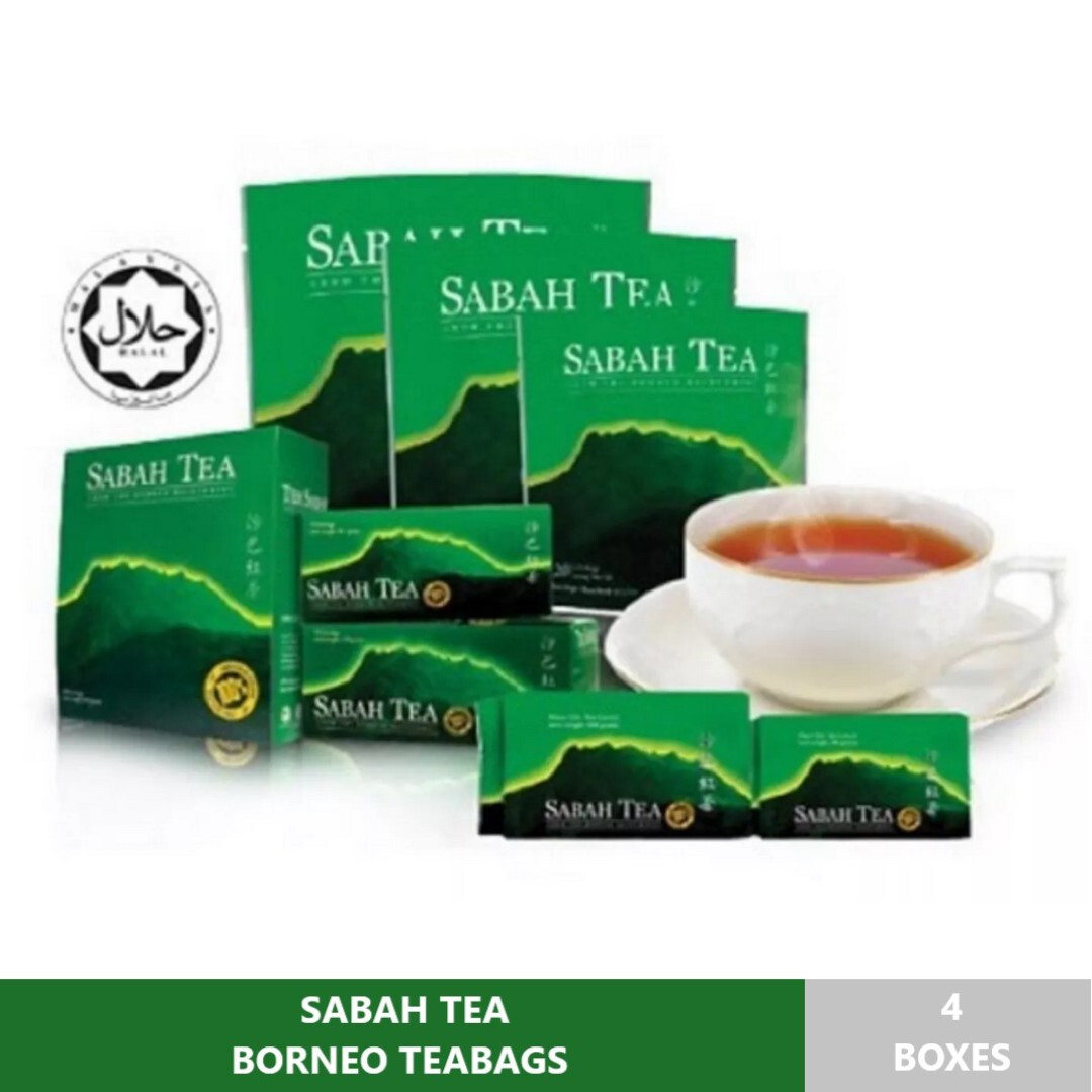 4 Boxes (100 TEABAGS) SABAH TEA BORNEO TEABAGS Halal Certifed
