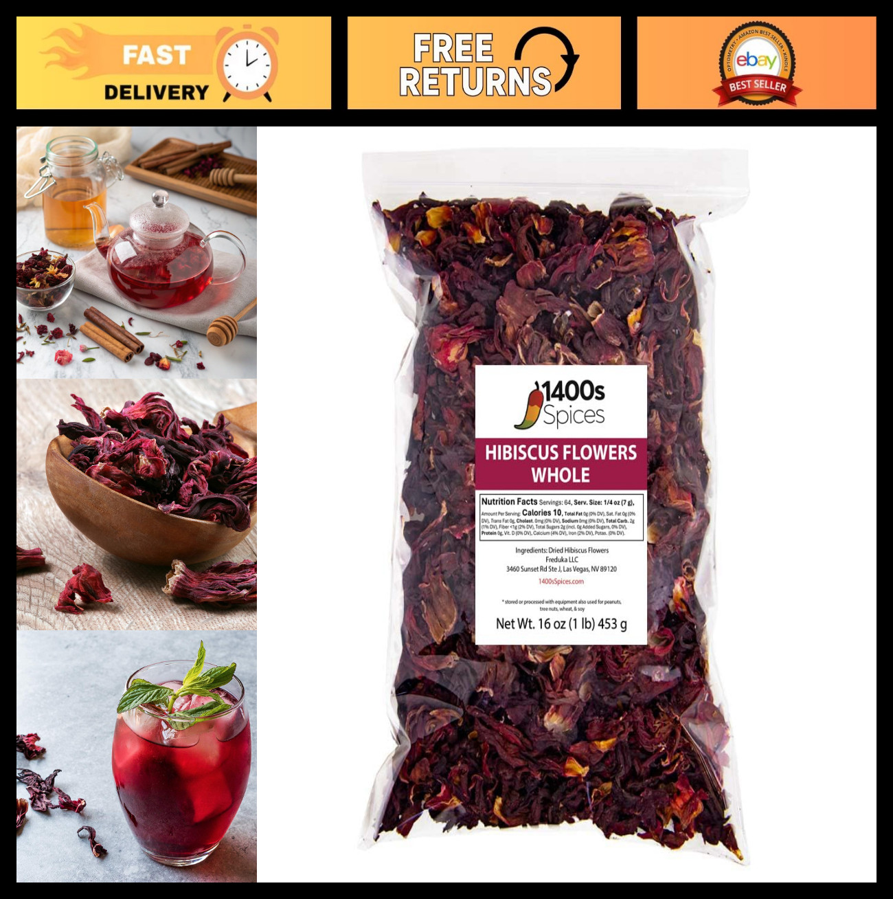 Dried Whole Hibiscus Flowers & Petals – 1lb for Tea, Agua Fresca, Zobo Drink