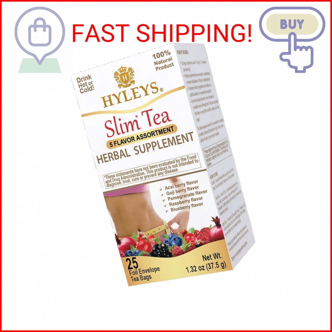 HYLEYS Slim Tea 5 Flavor Assortment – Weight Loss Herbal Supplement Cleanse and