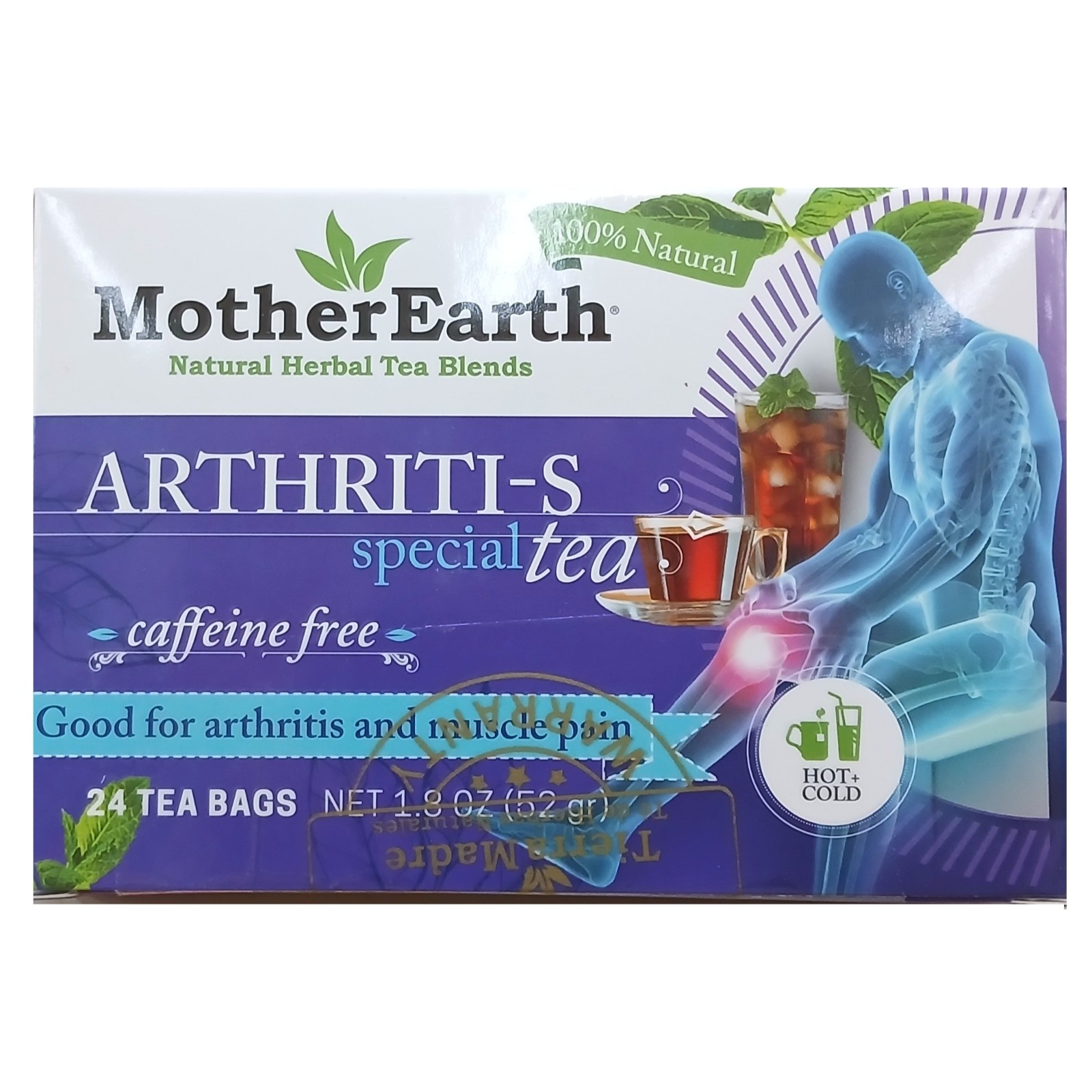 Mother Earth Arthritis & Muscle Pain Tea Caffeine Free Herbal Tea Blend 48 Bags