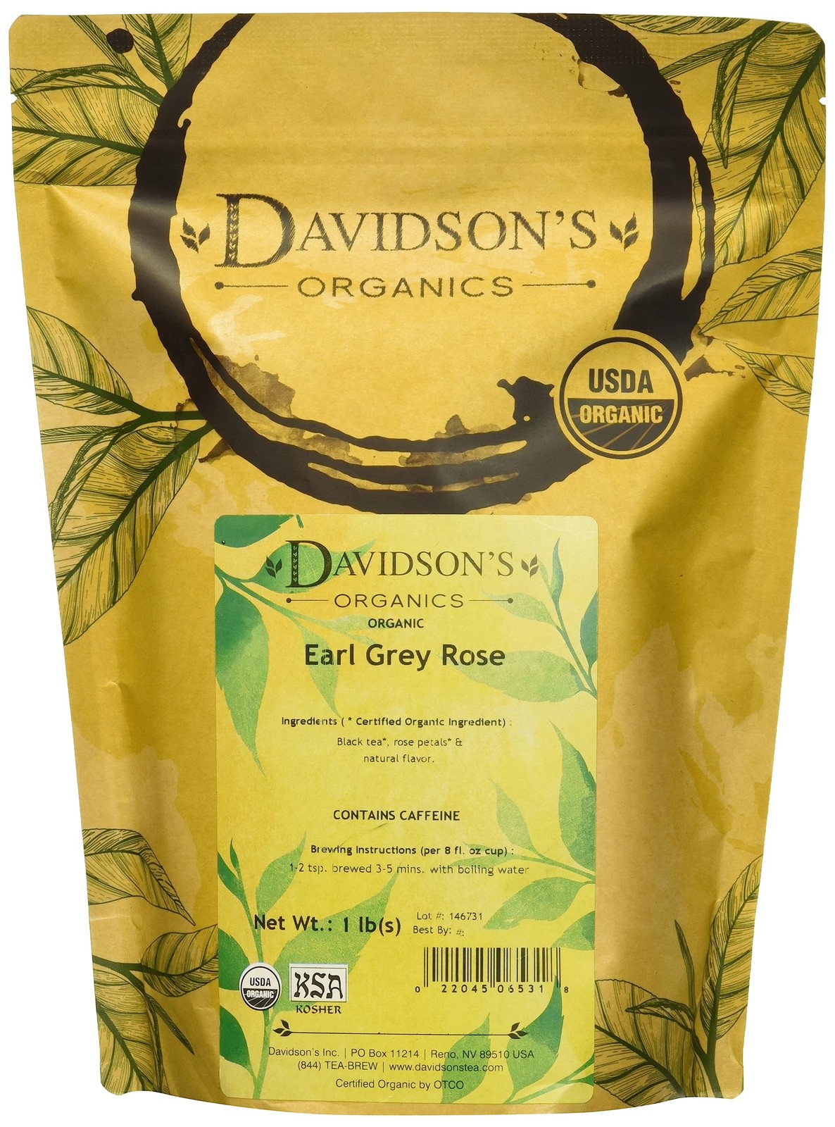 Davidson’s Organics, Earl Grey Rose, Loose Leaf Tea, 1 Pound (Pack of 1)