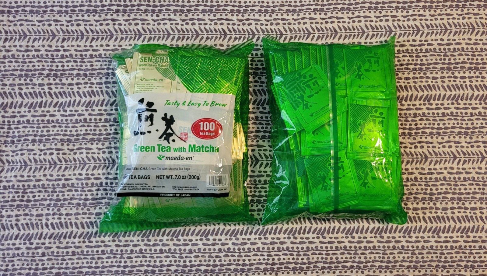 Lot of 2 Maeda-en Sencha Green Tea with Matcha 7oz X 100 Tea Bags Japan