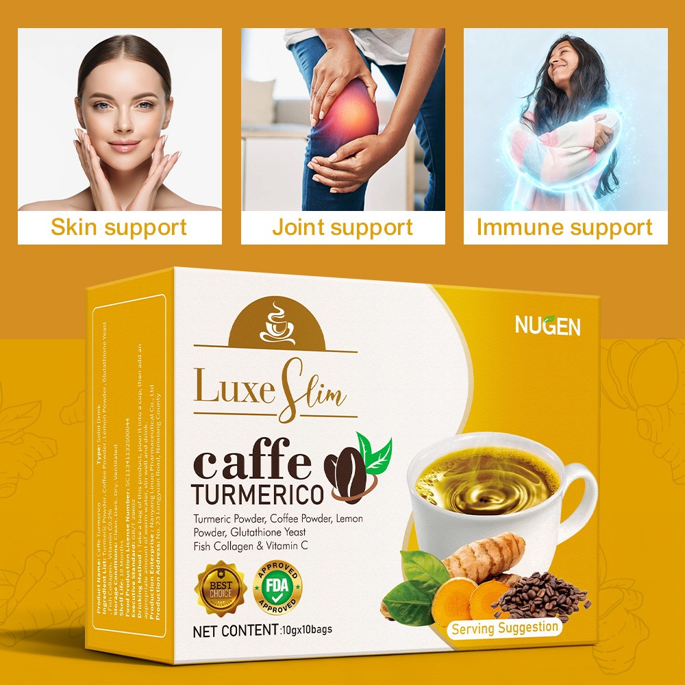 4-in-1 Tea Bags Turmeric Coffee Lemon Powder,Glutathione,Fish Collagen&VitaminC
