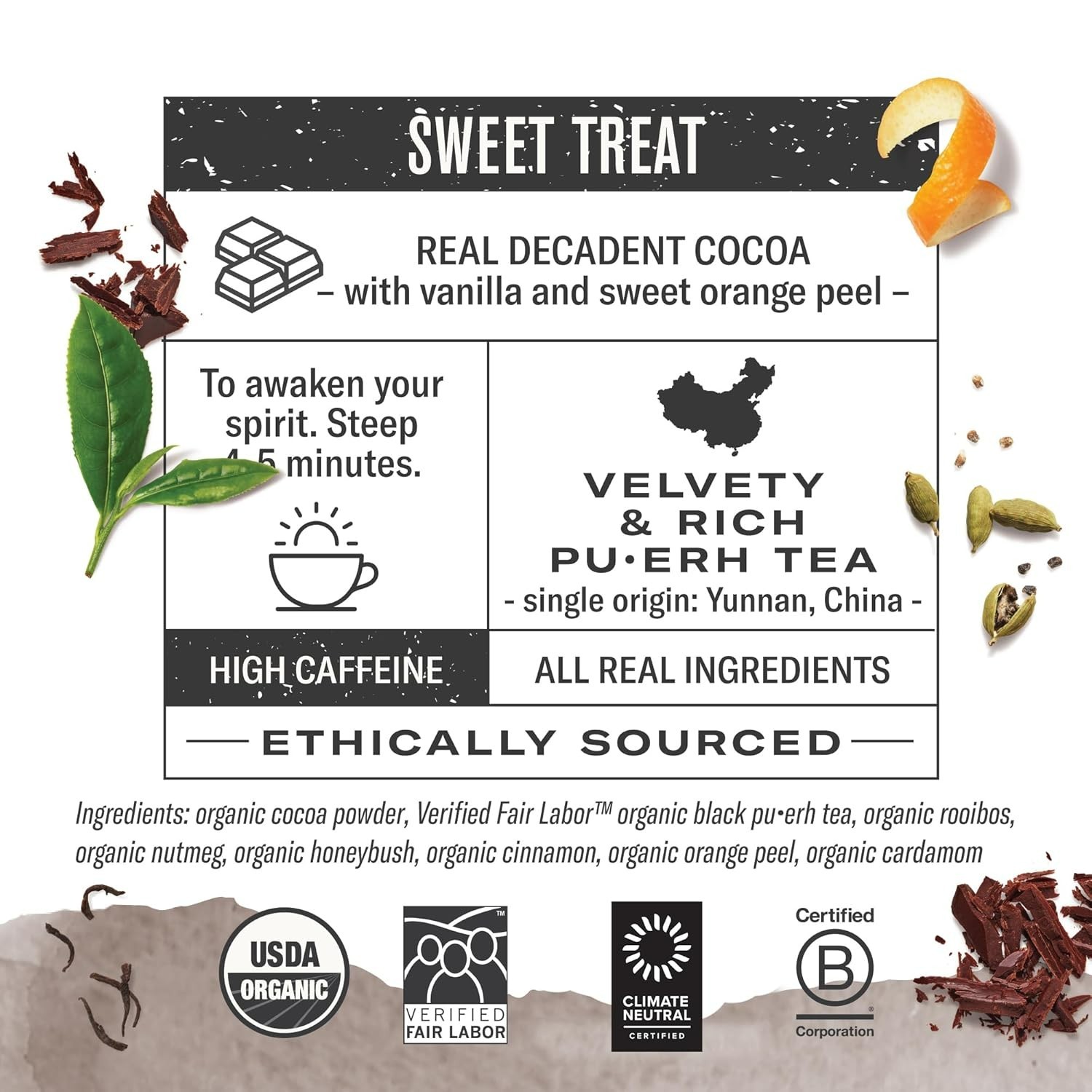 Organic Chocolate Pu-erh Tea, 16 Dark Tea Bags, Aged Yunnan Pu-erh Tea with C…