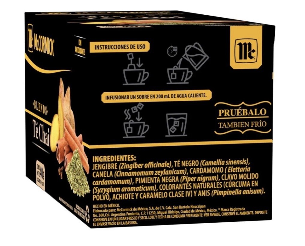 Te Chai con jengibre te negro cardamomo canela clavo molido pimienta negra 20 te
