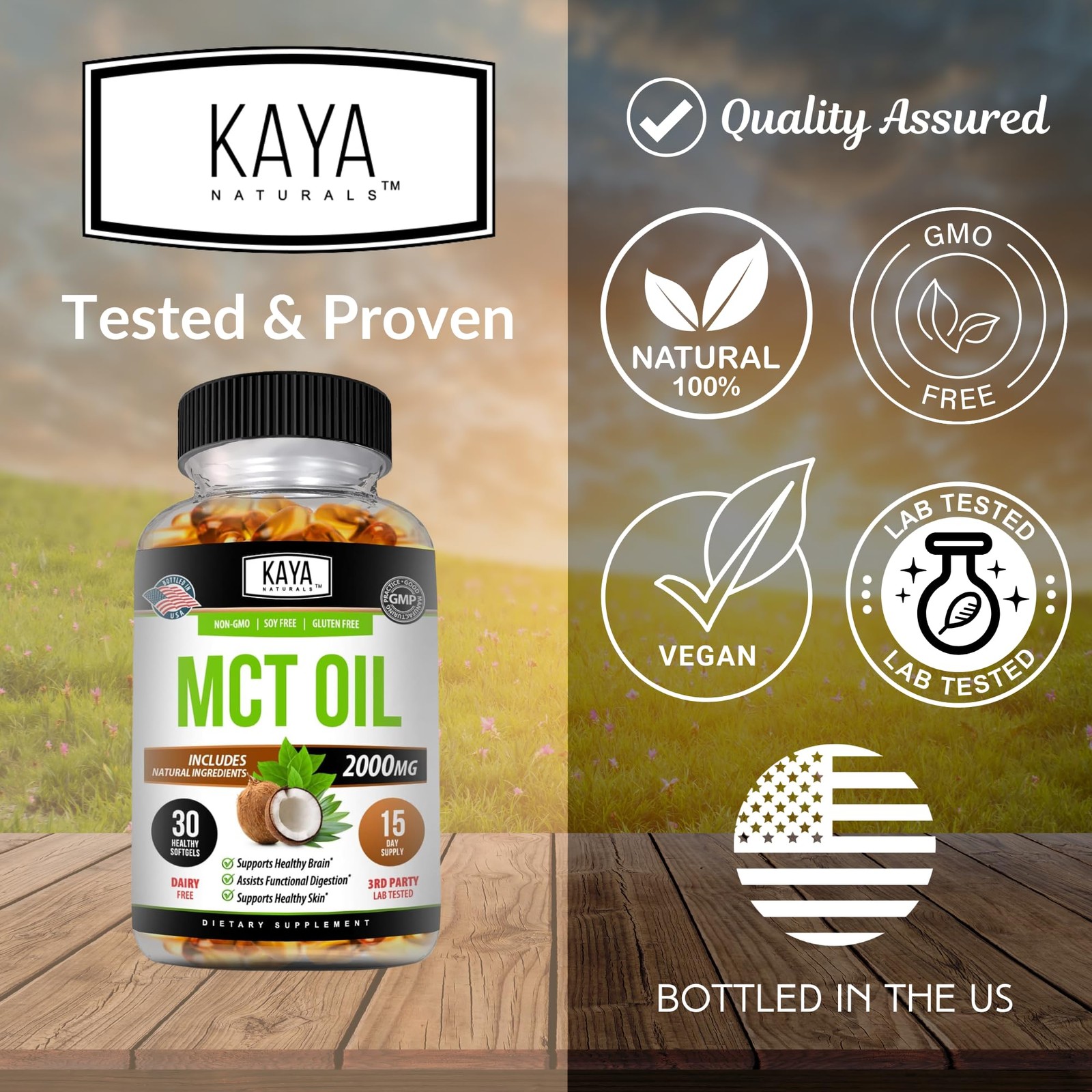 Kaya Naturals MCT Oil 2000mg – Non-GMO, Soy-Free, 30 Count (Pack of 1)