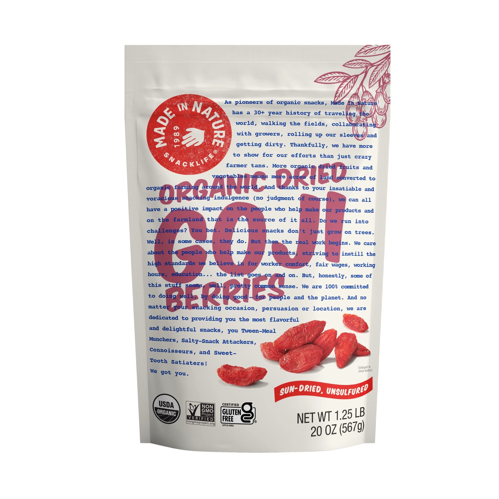 Organic Sun-Dried Goji Berries, 20 Ounce (Pack of 1) – Vegan Snack, Non-GMO, Uns