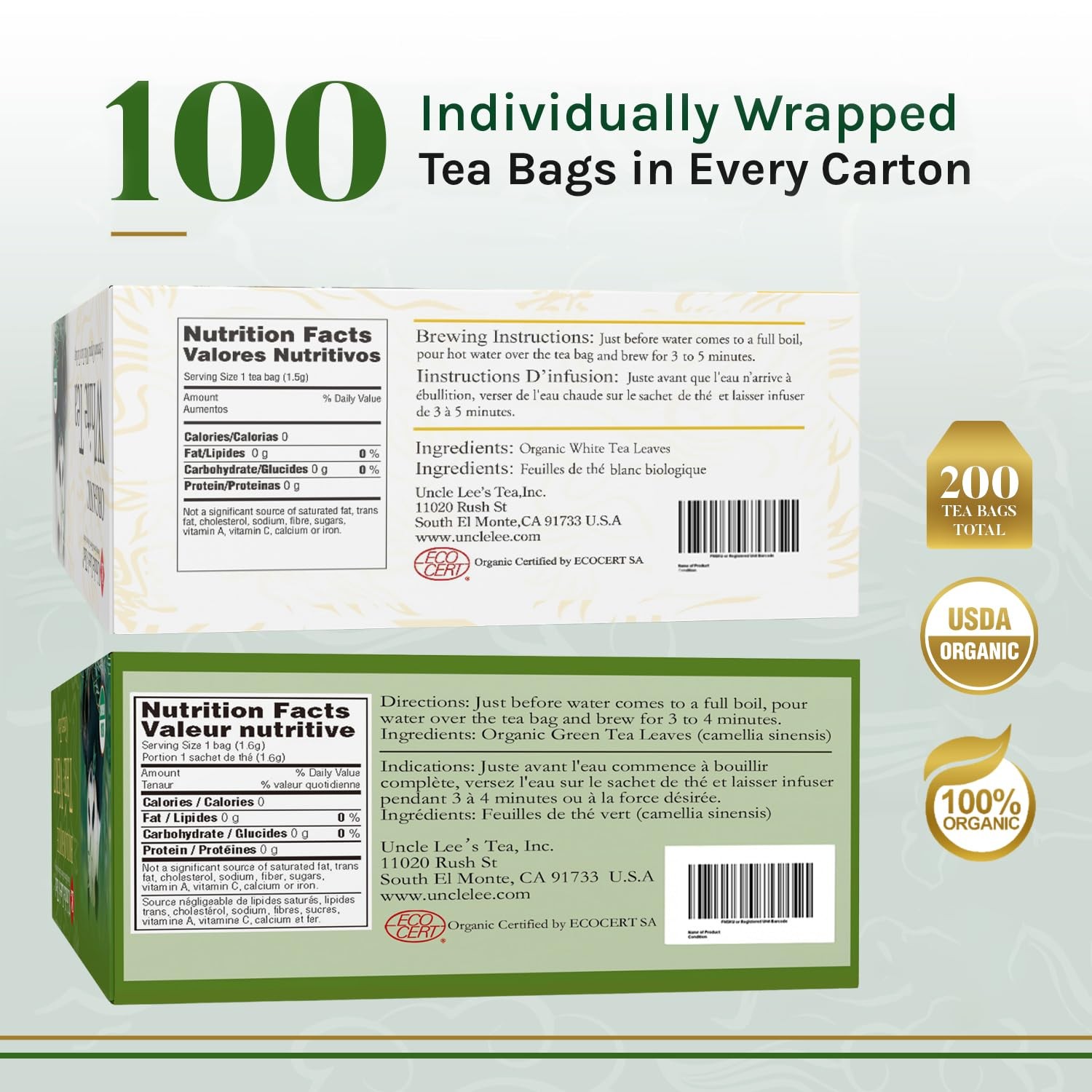 Uncle Lee’s Organic White & Green Tea Variety 2-Pack (206 Individually Wrappe…