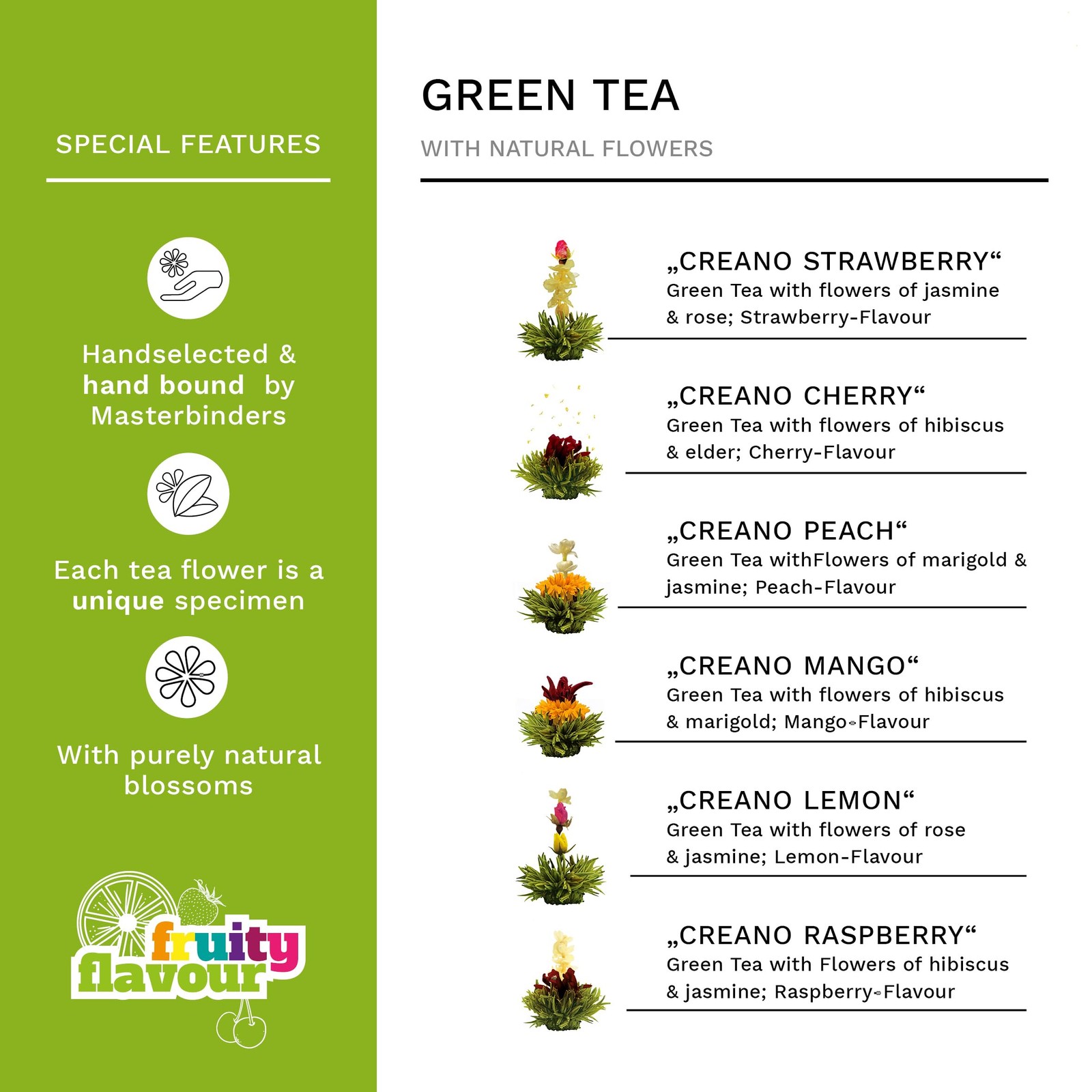 Blooming Tea Gift Set with Glass Teapot 17oz 500ml – Green Tea Fruity Flavour…