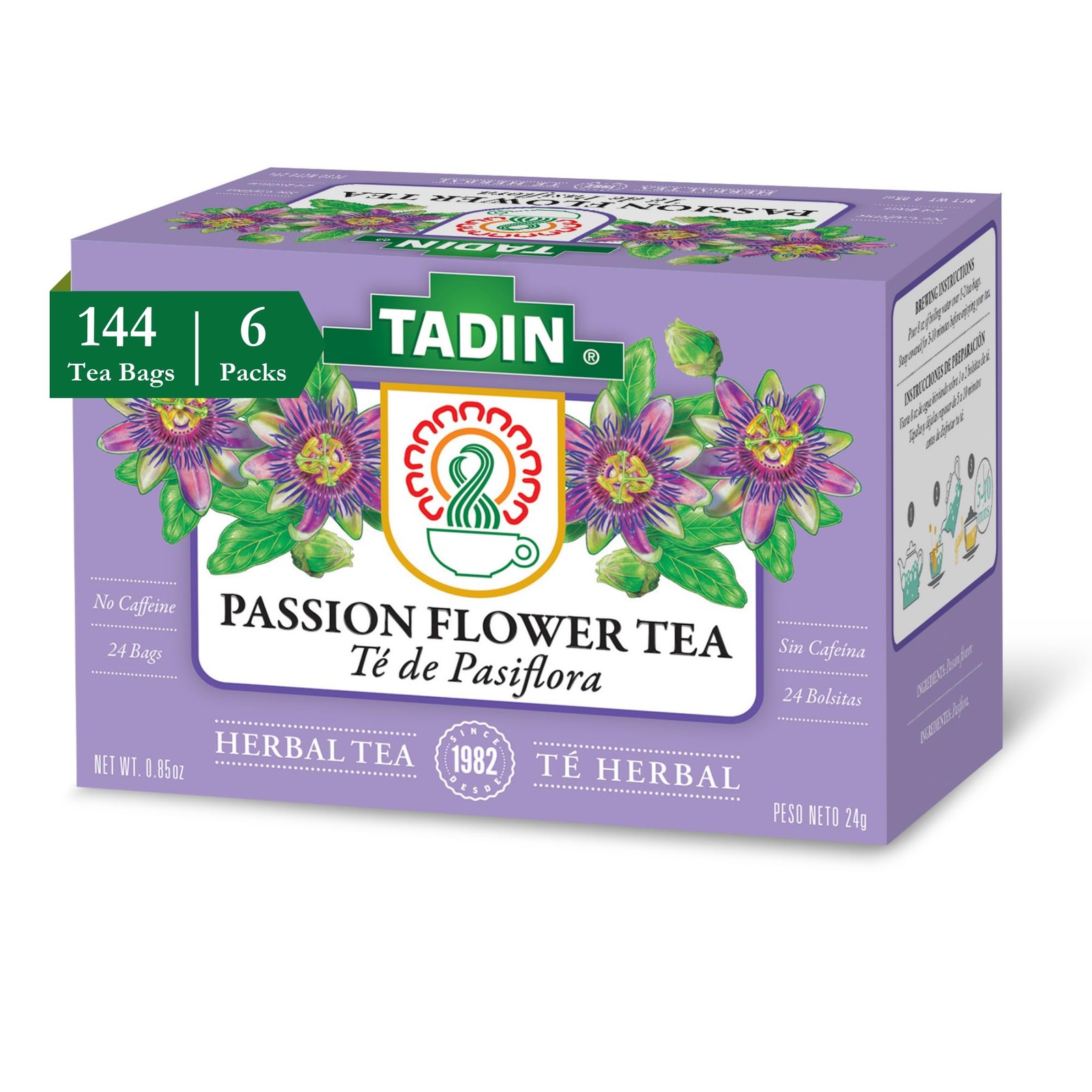 Tadin Passion Flower Herbal Tea Bags Caffeine Free 24 Count Relaxing Tea