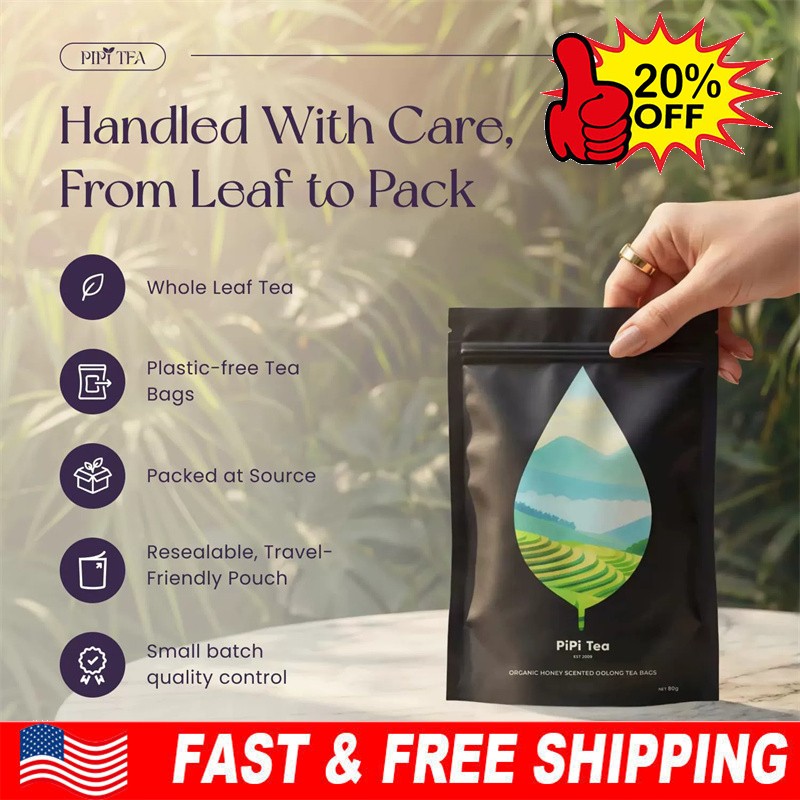 PiPi Tea Organic Oolong Tea Bags – Whole Leaf, 20 Bags (4g Each) – Cortisol & Ca