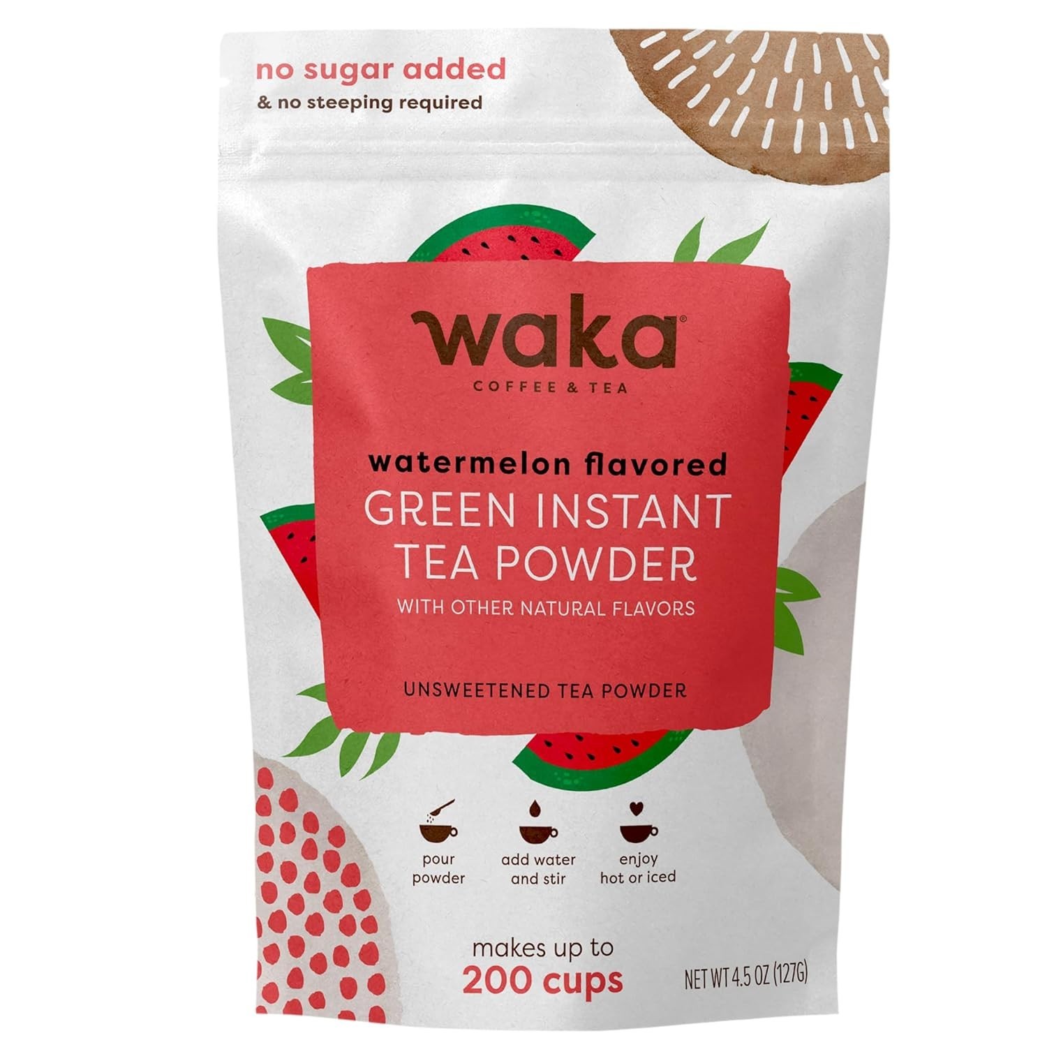 Waka Instant Green Tea Mix, Watermelon Flavored – 100% Tea Leaves, No Additives
