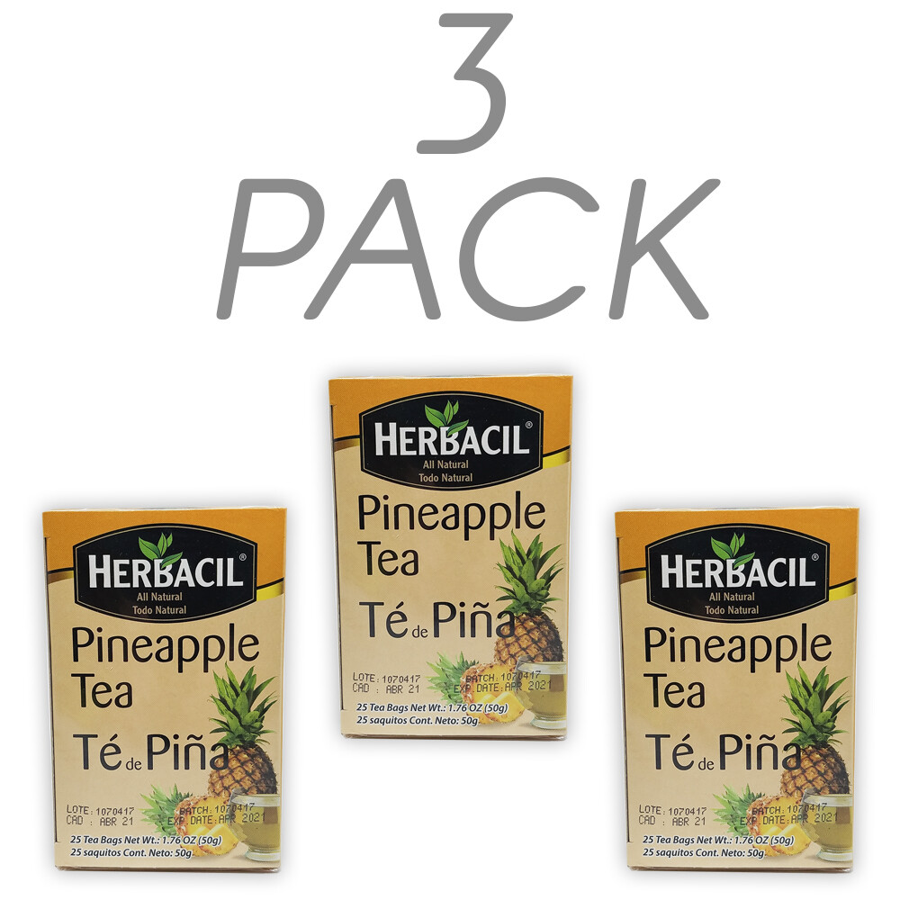 Herbacil Natural Herbal Pineapple Tea. With Vitamin C. 1.76oz. 25Bags. Pack of 3
