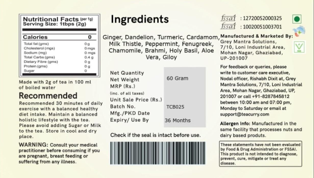 TEACURRY Fatty Liver Tea (30 Tea Bags) Supports Liver Wellness