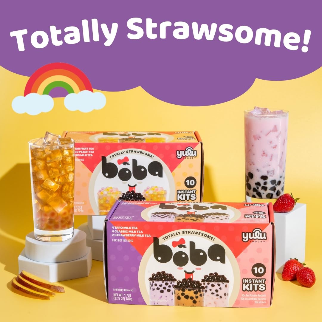 Boba Bundle Kit 10 Serv. Instant Bubble Pearl Variety Milk Tea Kit with Authenti