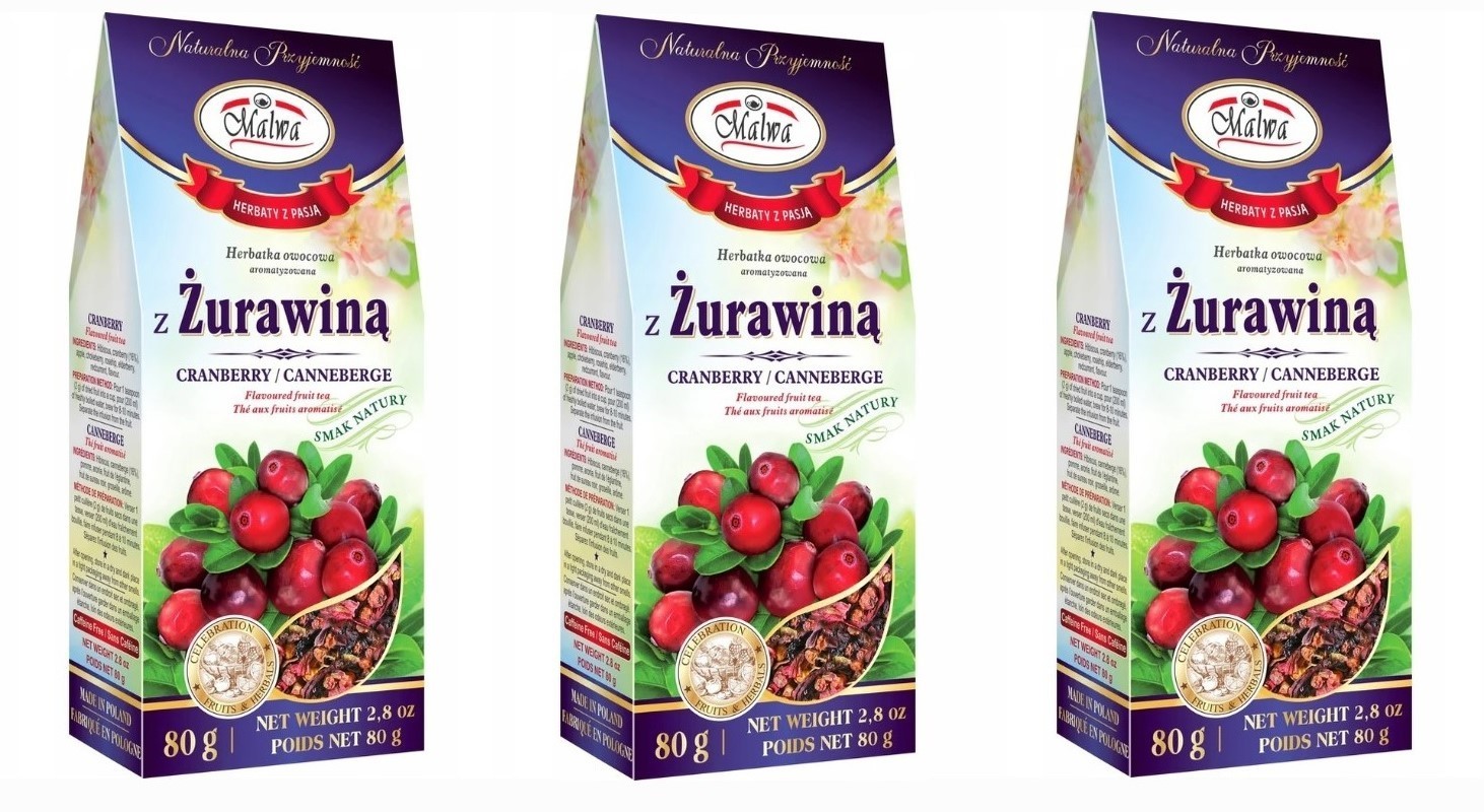 3 x Malwa Cranberry Fruit Tea – Loose Dried Tea Blend, 80g (2.8oz) Caffeine-Free