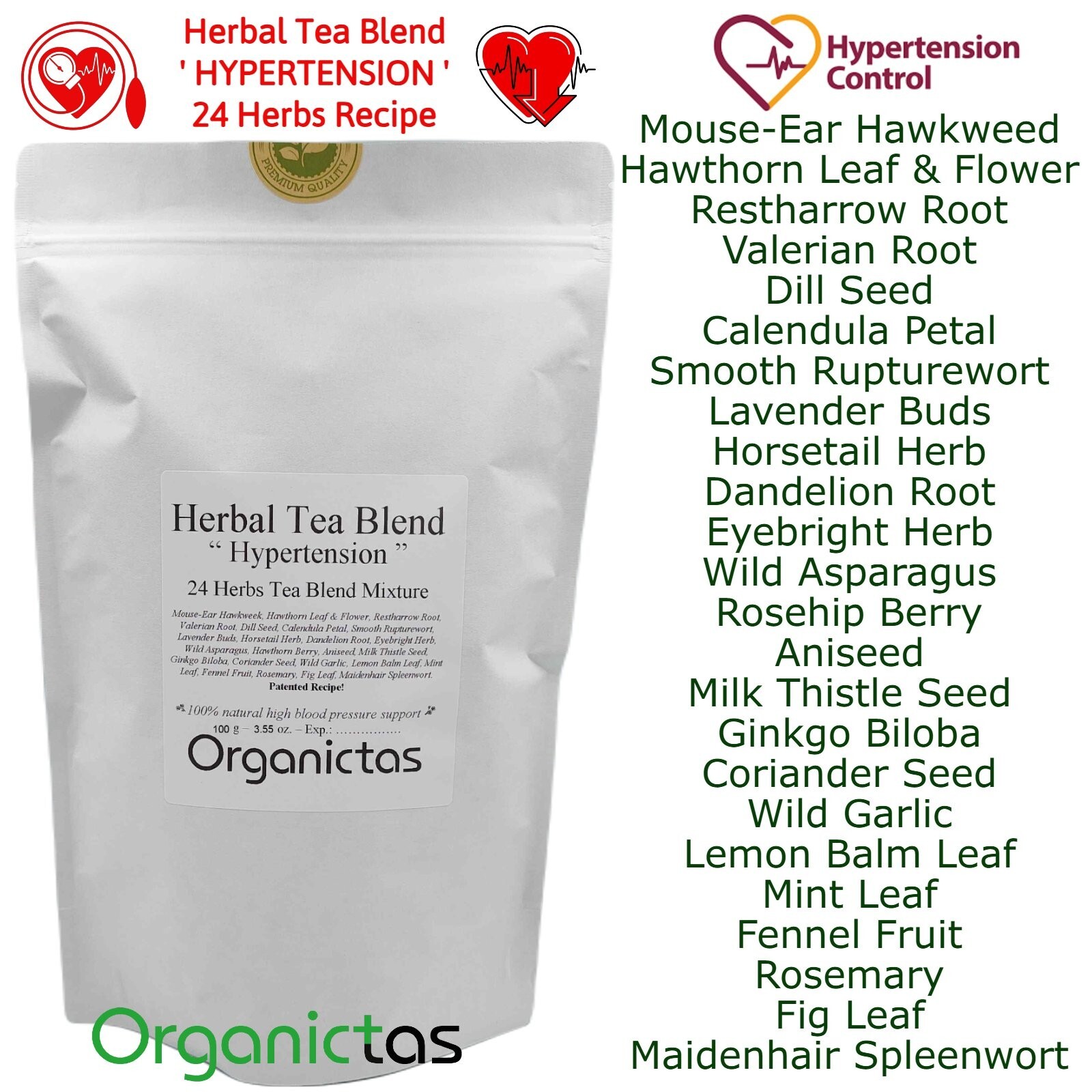 Organic Tea for High Blood Pressure – 24 Herbs Blend to lower BP naturally 100g