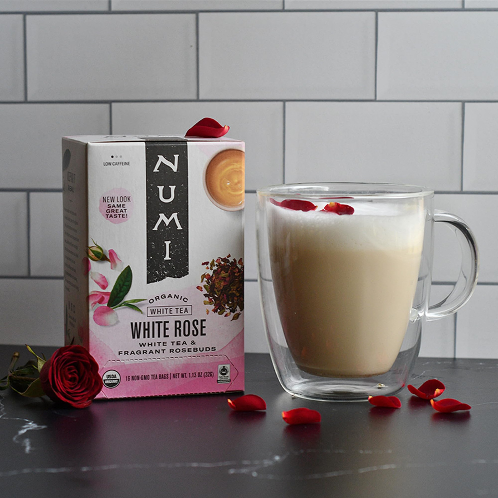 Numi Organic White Tea with Rose 16 Count Fresh Floral Bagged Tea