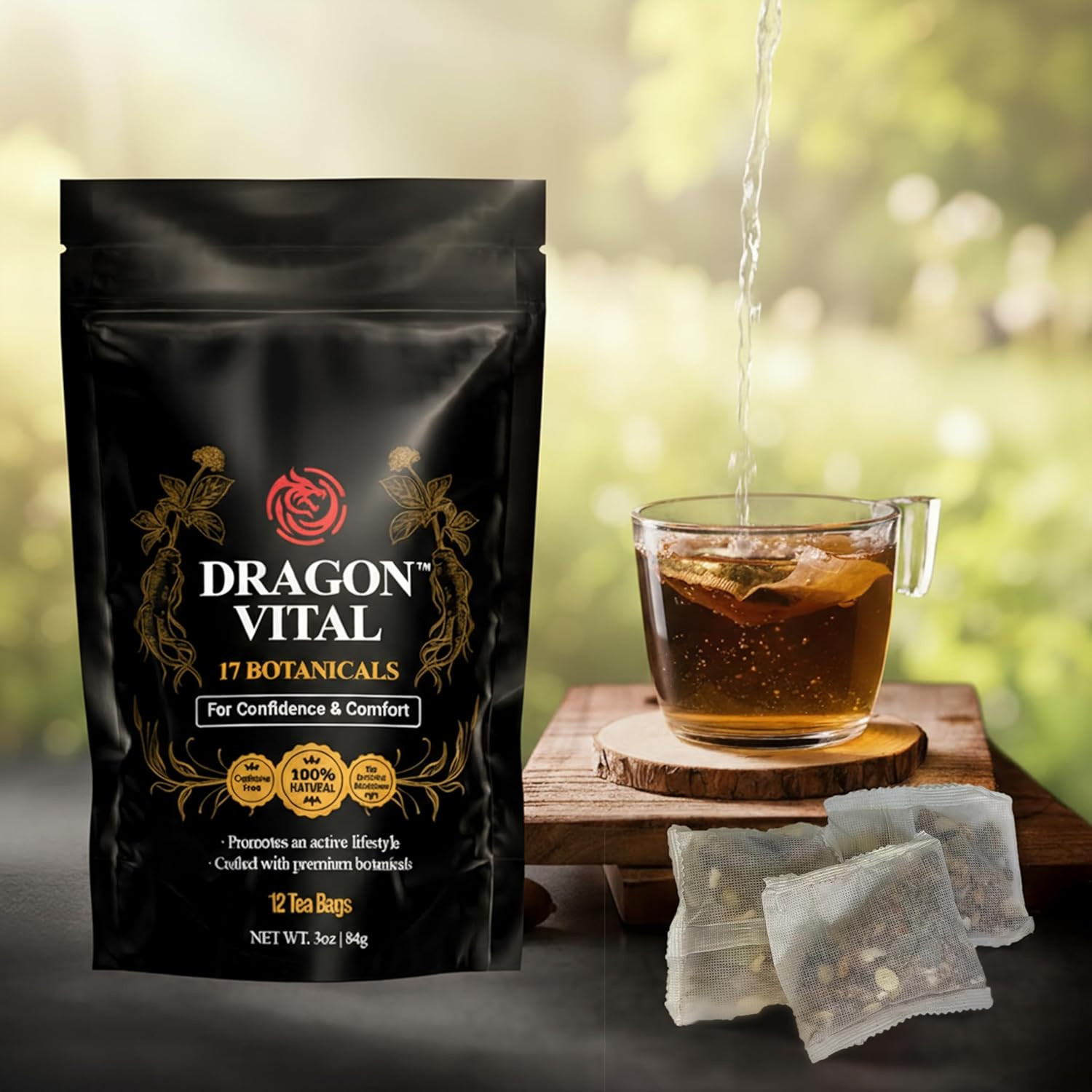 Dragon Vital Herbal Tea with Ginseng & Maca – Natural Energy Support | Caffeine