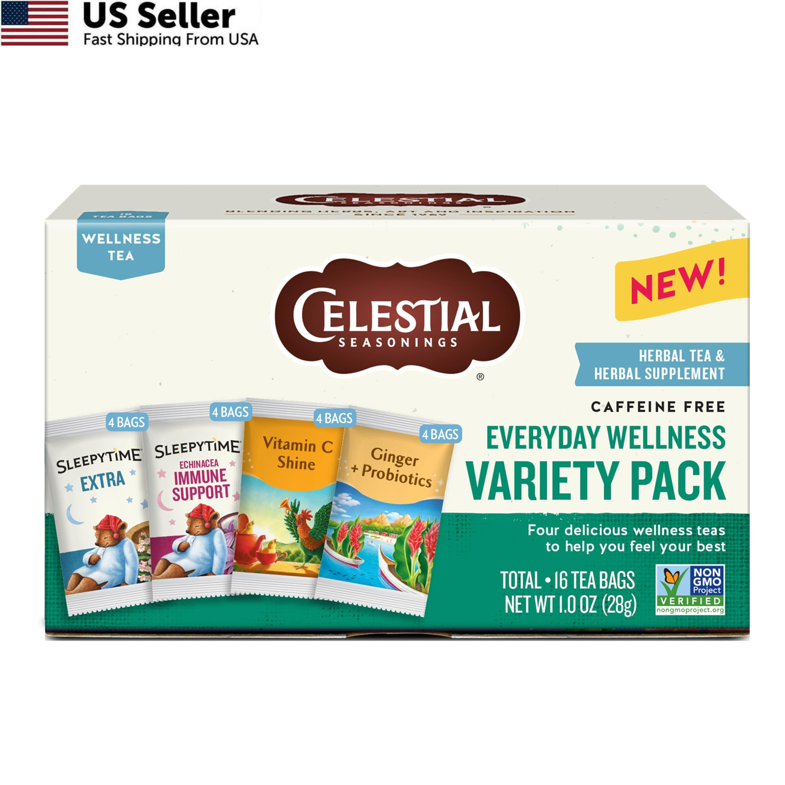 Celestial Seasonings Everyday Wellness Tea Variety Pack, 16 Count (Pack of 1)