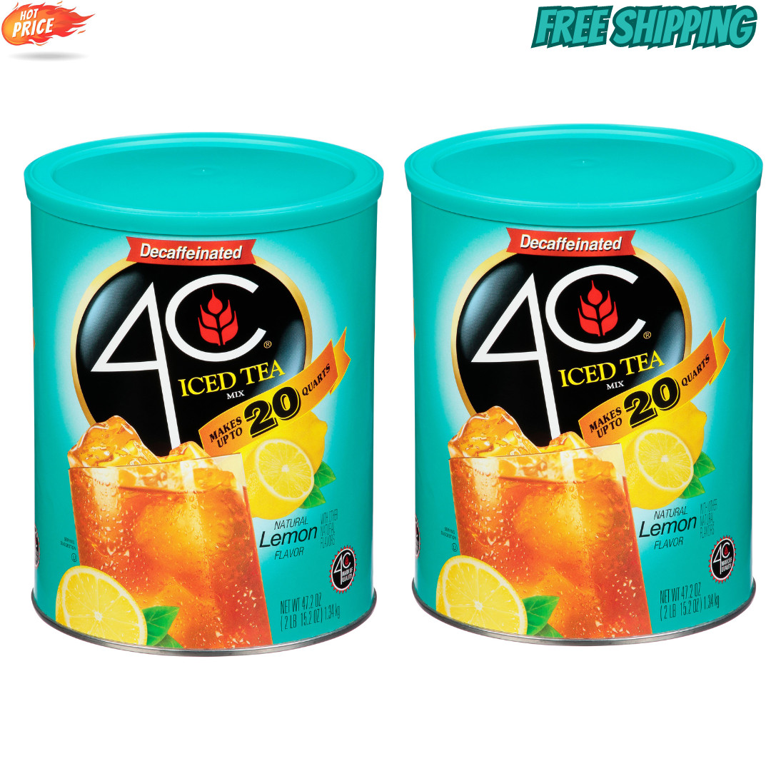 (2 Pack) 4C Decaffeinated Iced Tea Lemon Mix 20 Quarts 47.2 oz ( 4 Lb. Total )