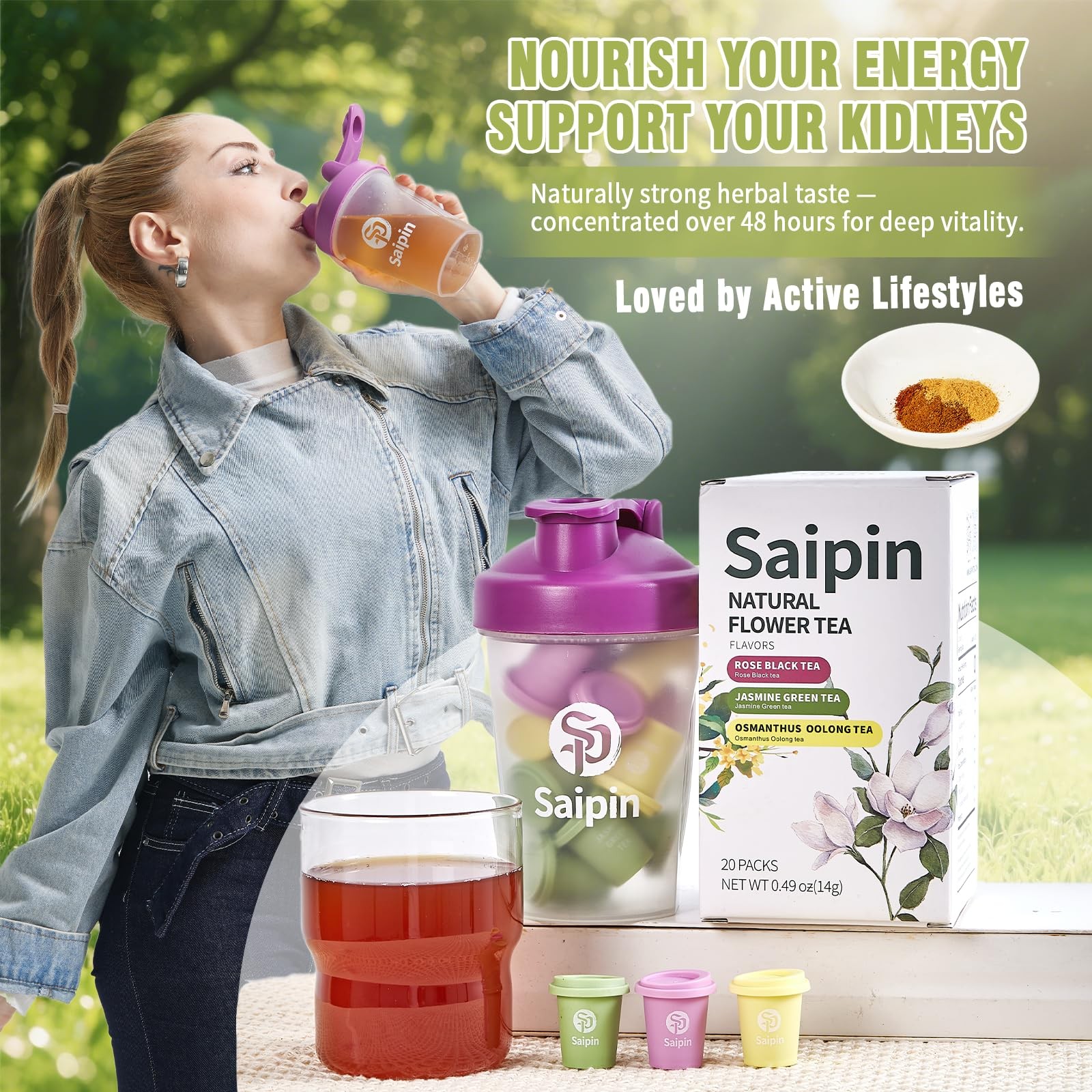 SAIPIN Herbal Tea,3 Assorted Flavors, Jasmine/Rose/Osmanthus Flower,20 Pack,N…