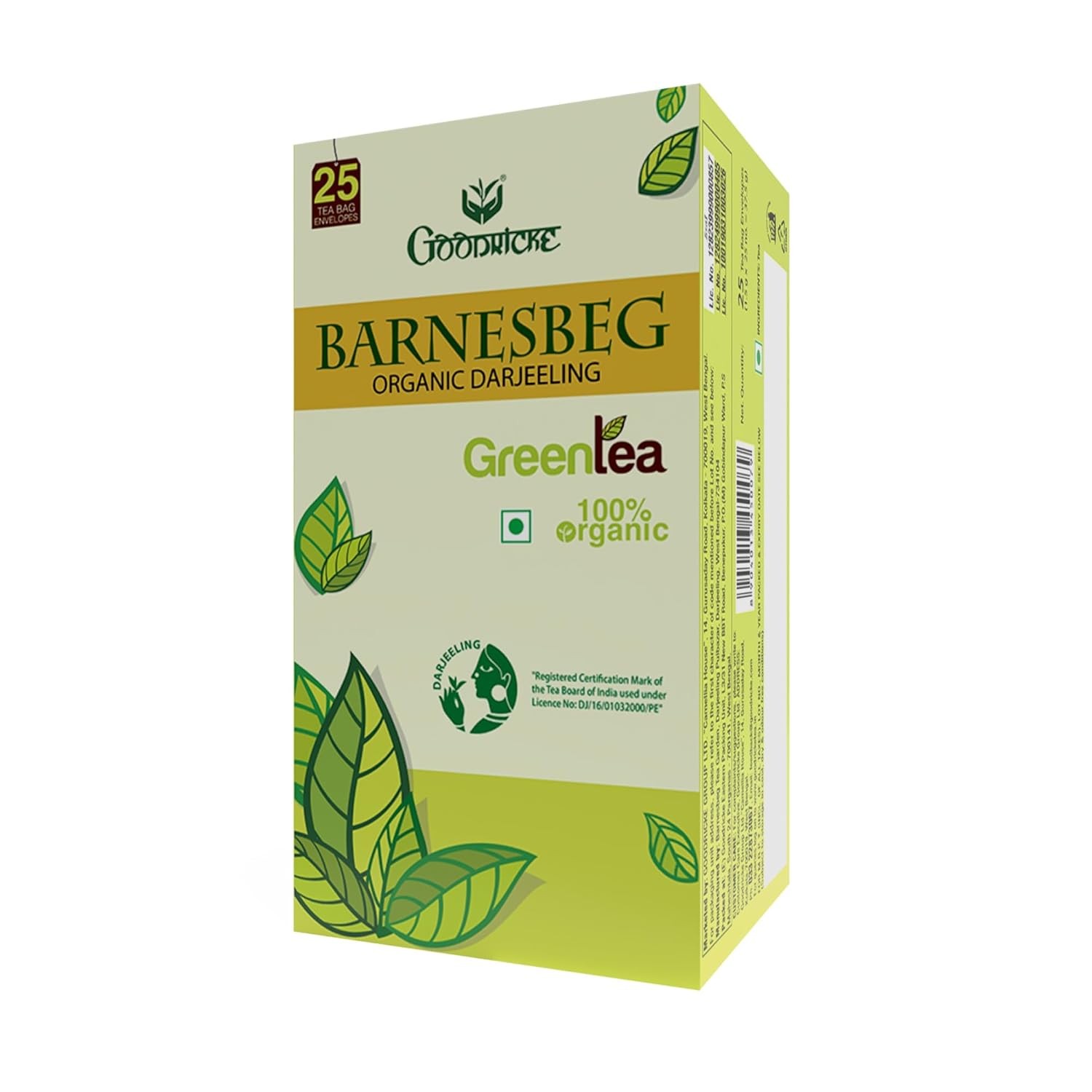GOODRICKE Barnesbeg Organic Darjeeling Green Tea-25 Tea Bags Premium Loose Leave