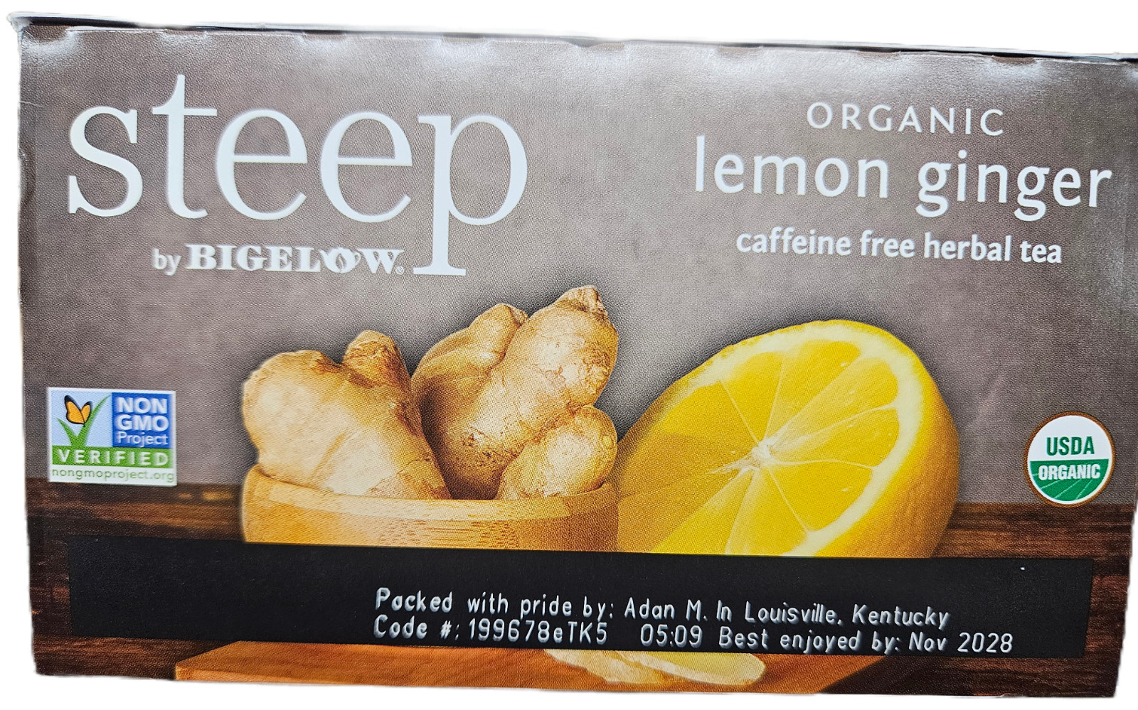 (2) Steep by Bigelow USDA Organic Non-GMO Lemon Ginger Herbal Tea – 60 Tea Bags