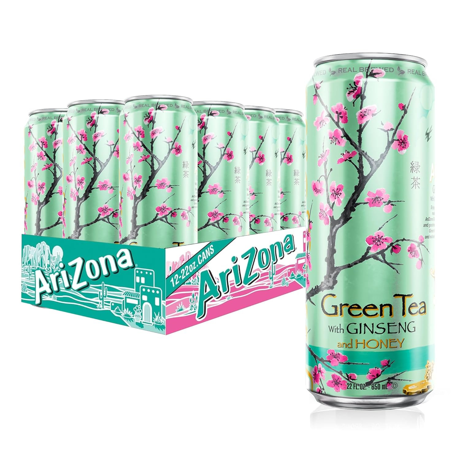 Green Tea with Ginseng and Honey – Big Can, 22 Fl Oz (Pack of 12)