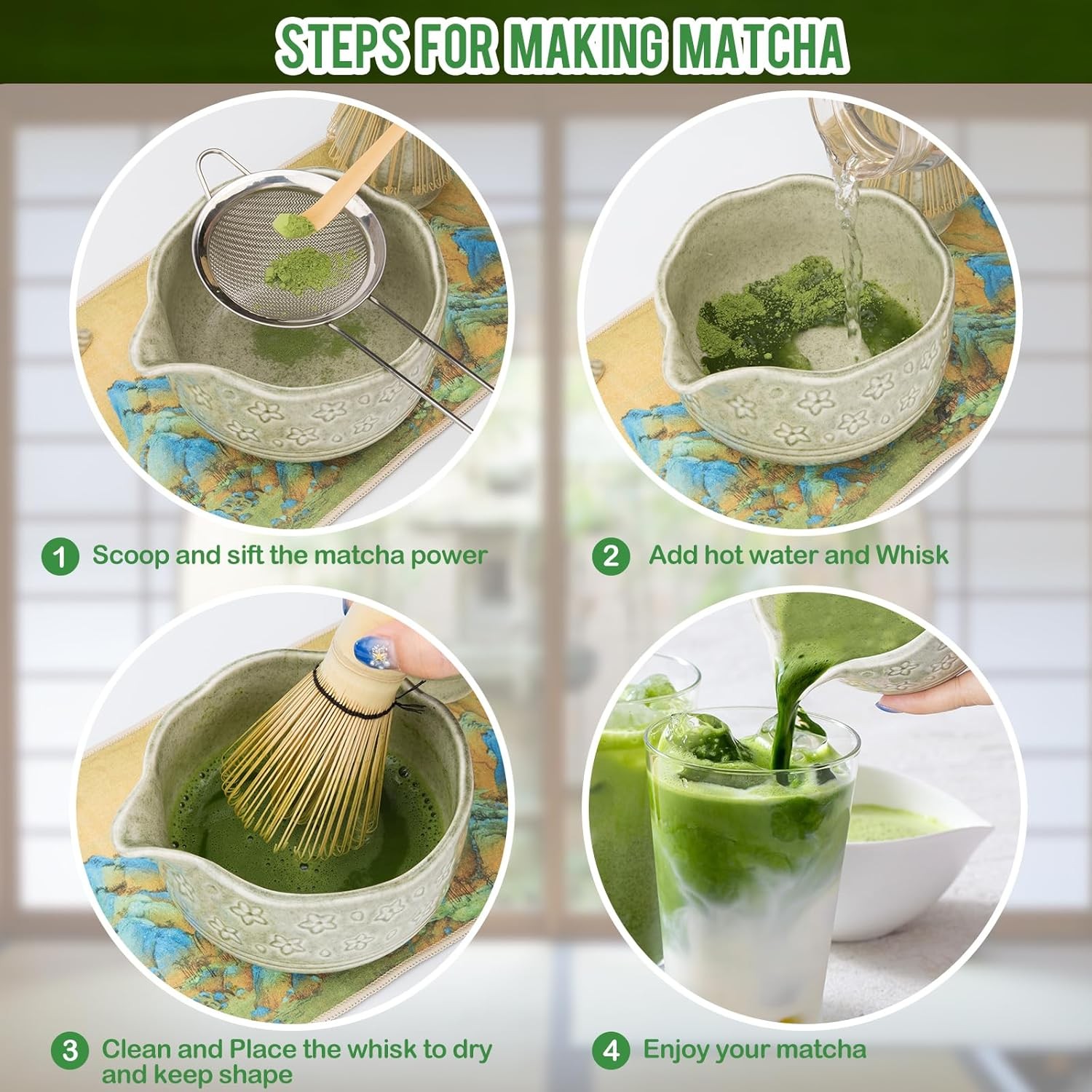 Matcha Whisk Set 7 PCS Matcha Kit Matcha Set Making Breakfast Green Tea Lattes