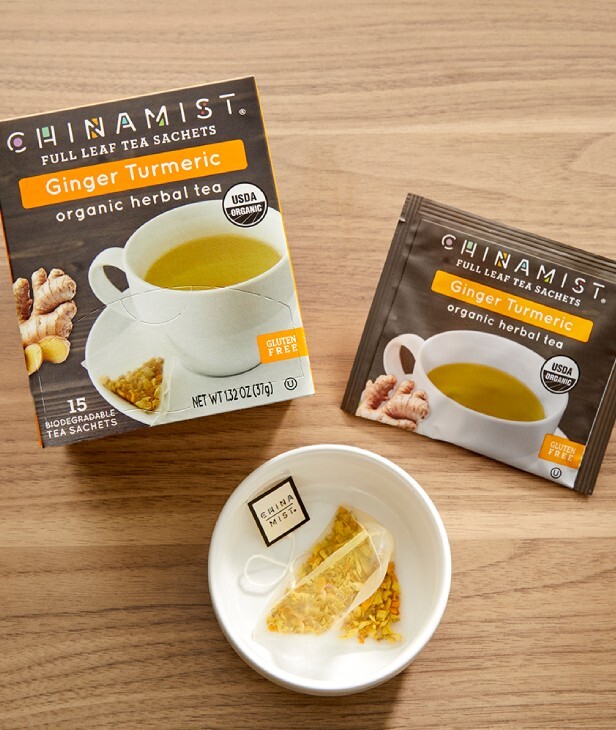 China Mist Organic Herbal Tea, Ginger Turmeric, 15 count box