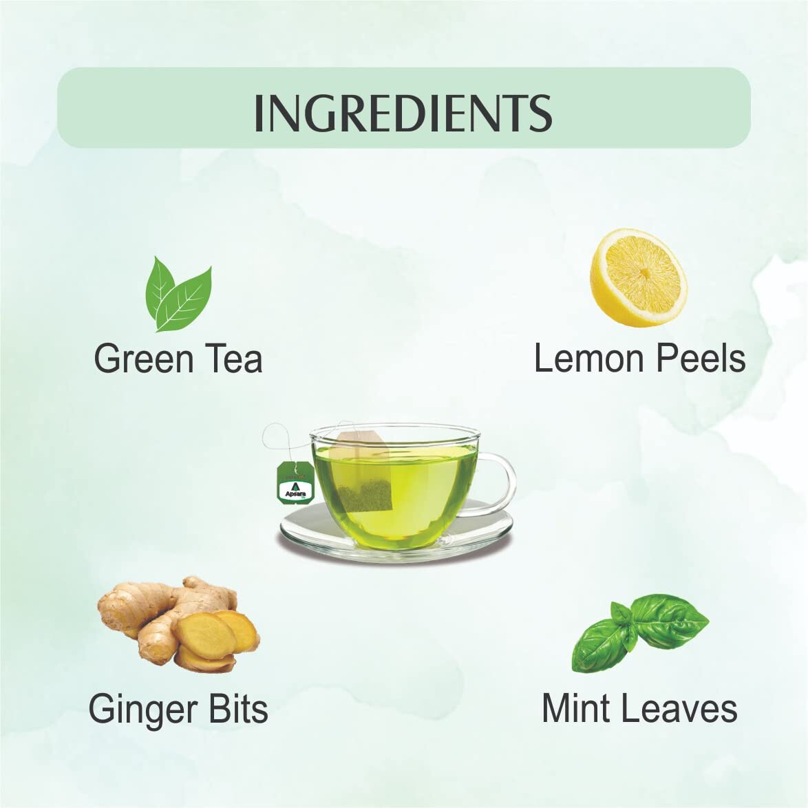 APSARA Lemon Mint Ginger Green Tea All Natural Flavour, 100 Tea Bags, 250 gram